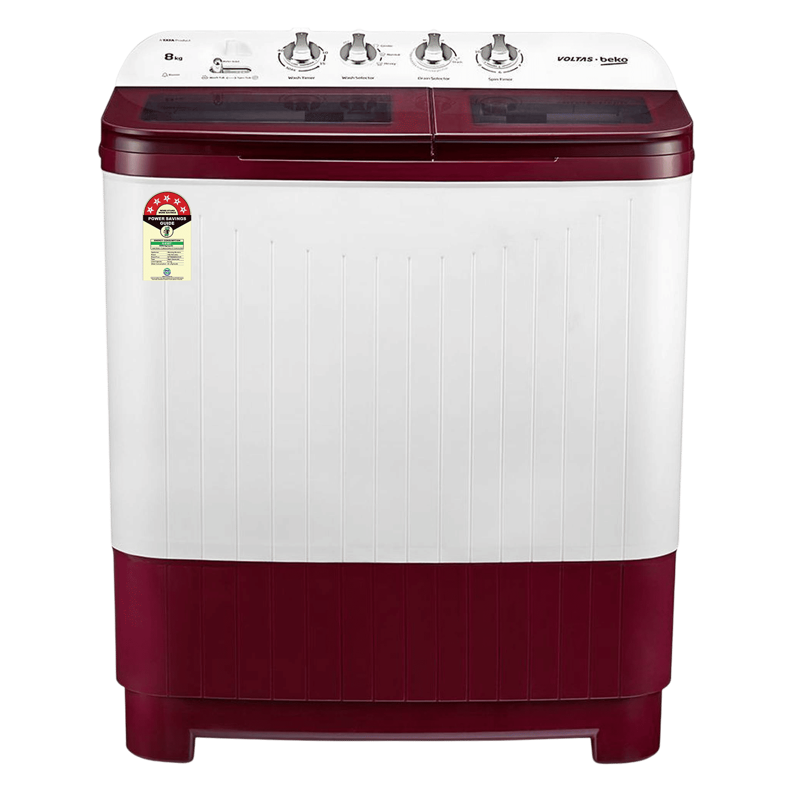 VOLTAS beko 8 kg 5 Star Semi Automatic Washing Machine with IPX4 Control Panel (WTT80DBRG, Burgundy)​_1