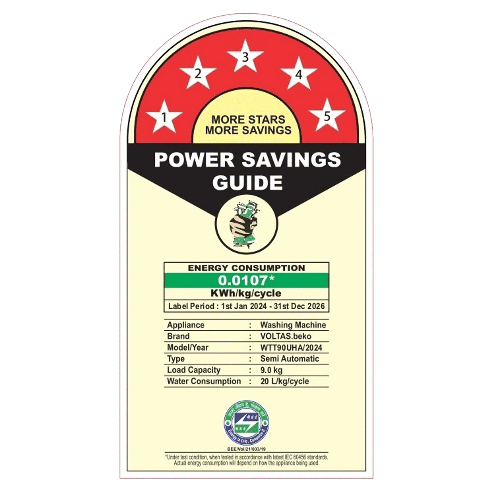 VOLTAS beko 9 kg 5 Star Semi Automatic Washing Machine with Double Waterfall Technology (WTT90UHA, Black)_8