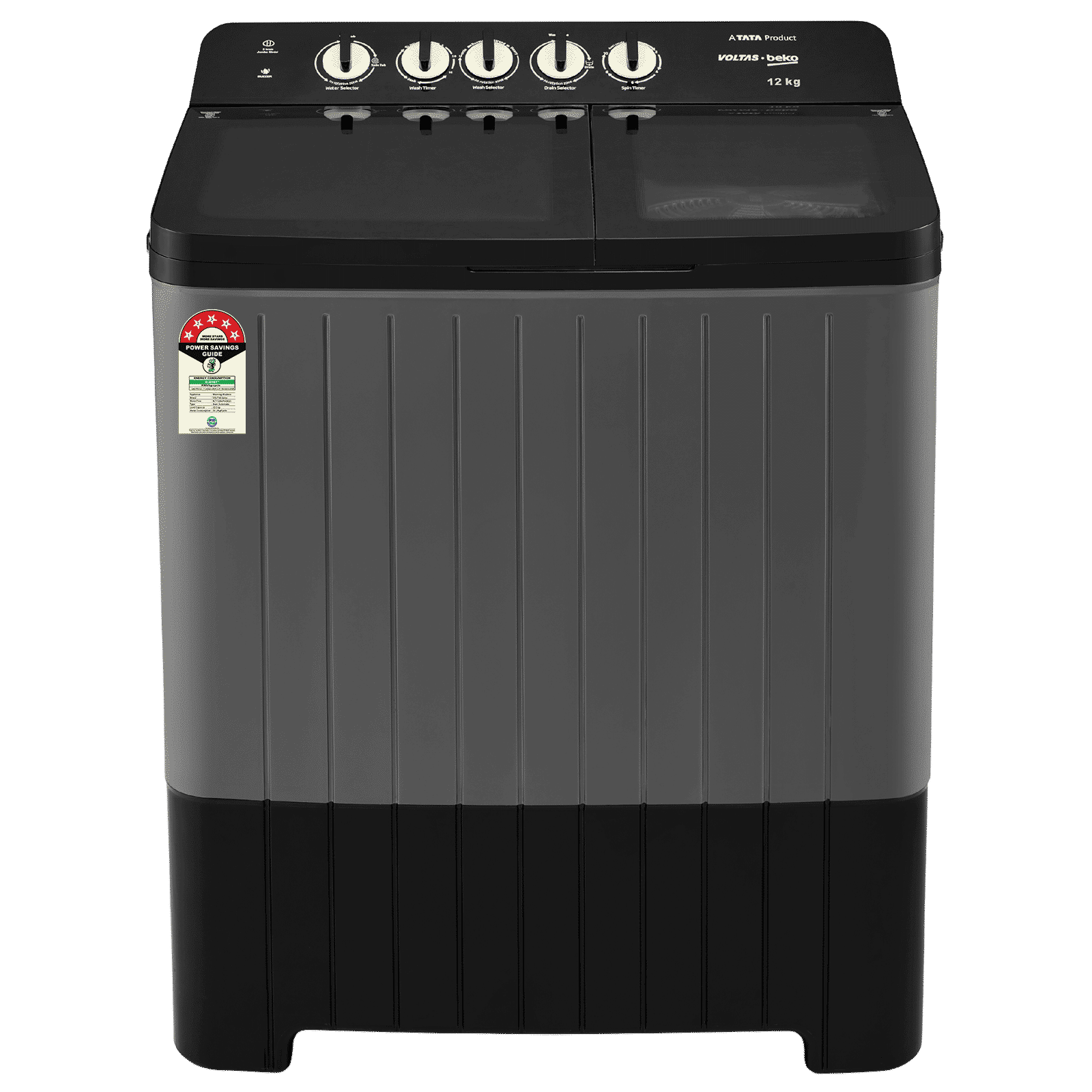 VOLTAS beko 12 kg 5 Star Semi Automatic Washing Machine with IPX4 Control Panel (WTT120UPA, Dark Grey)​_1