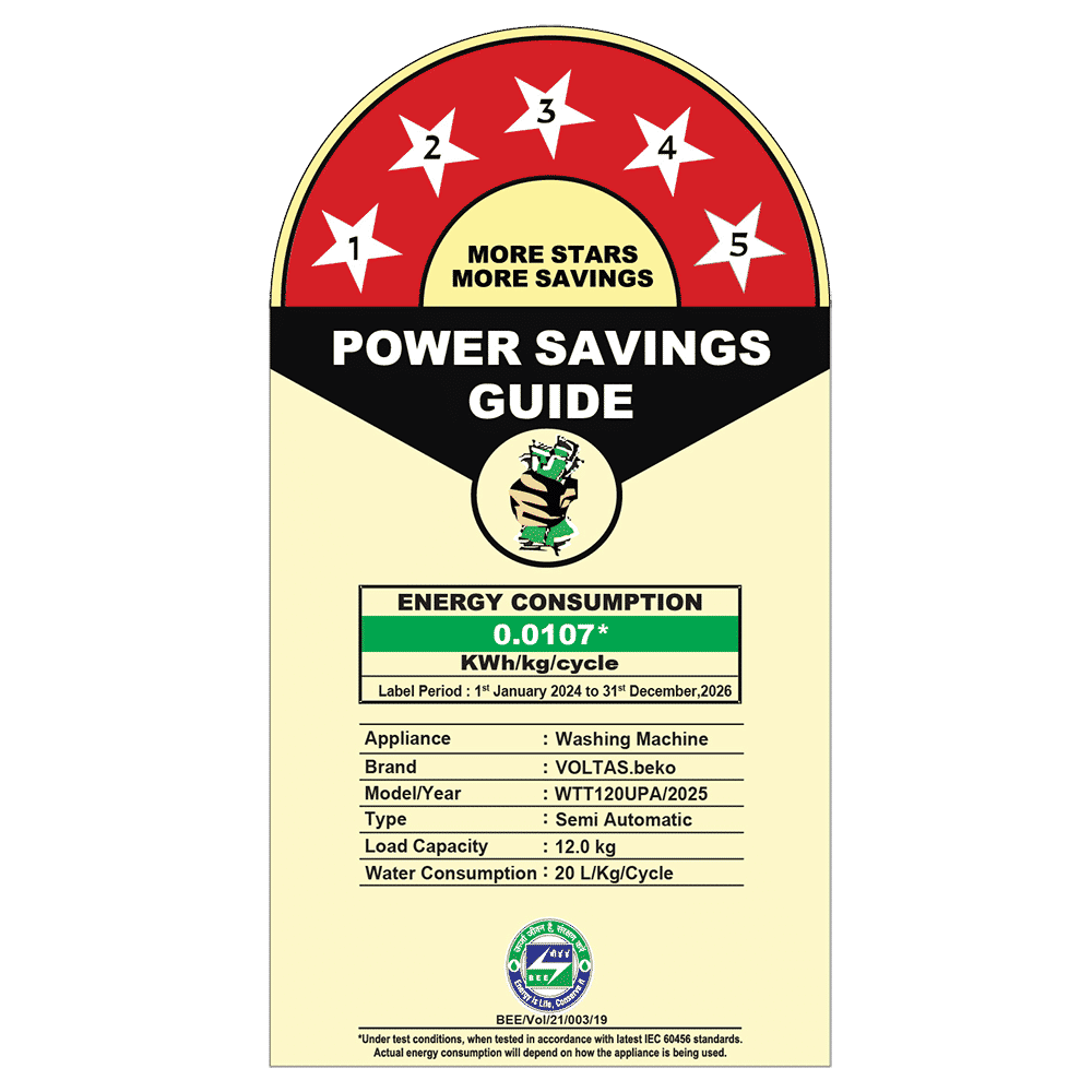VOLTAS beko 12 kg 5 Star Semi Automatic Washing Machine with IPX4 Control Panel (WTT120UPA, Dark Grey)​_5