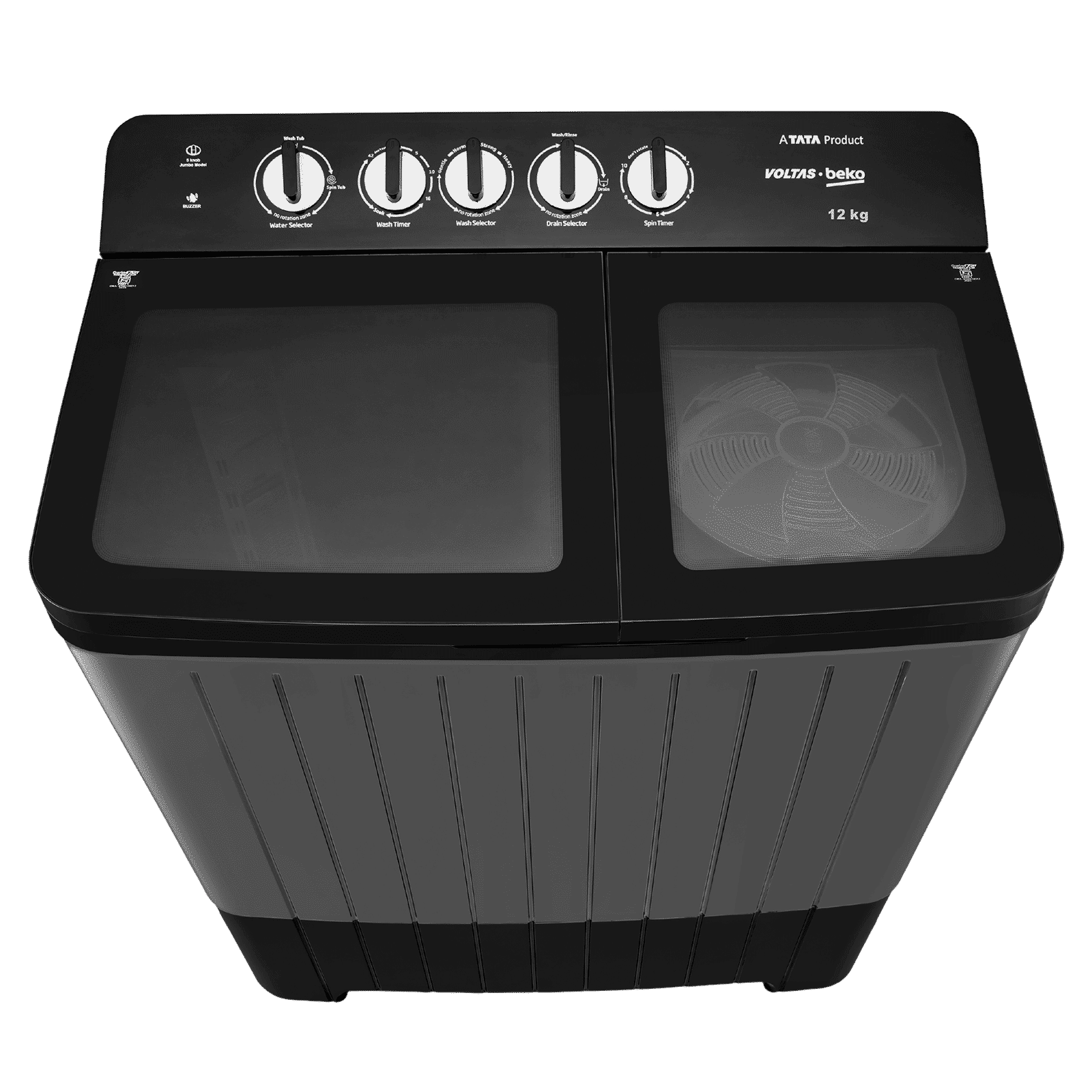 VOLTAS beko 12 kg 5 Star Semi Automatic Washing Machine with IPX4 Control Panel (WTT120UPA, Dark Grey)​_6