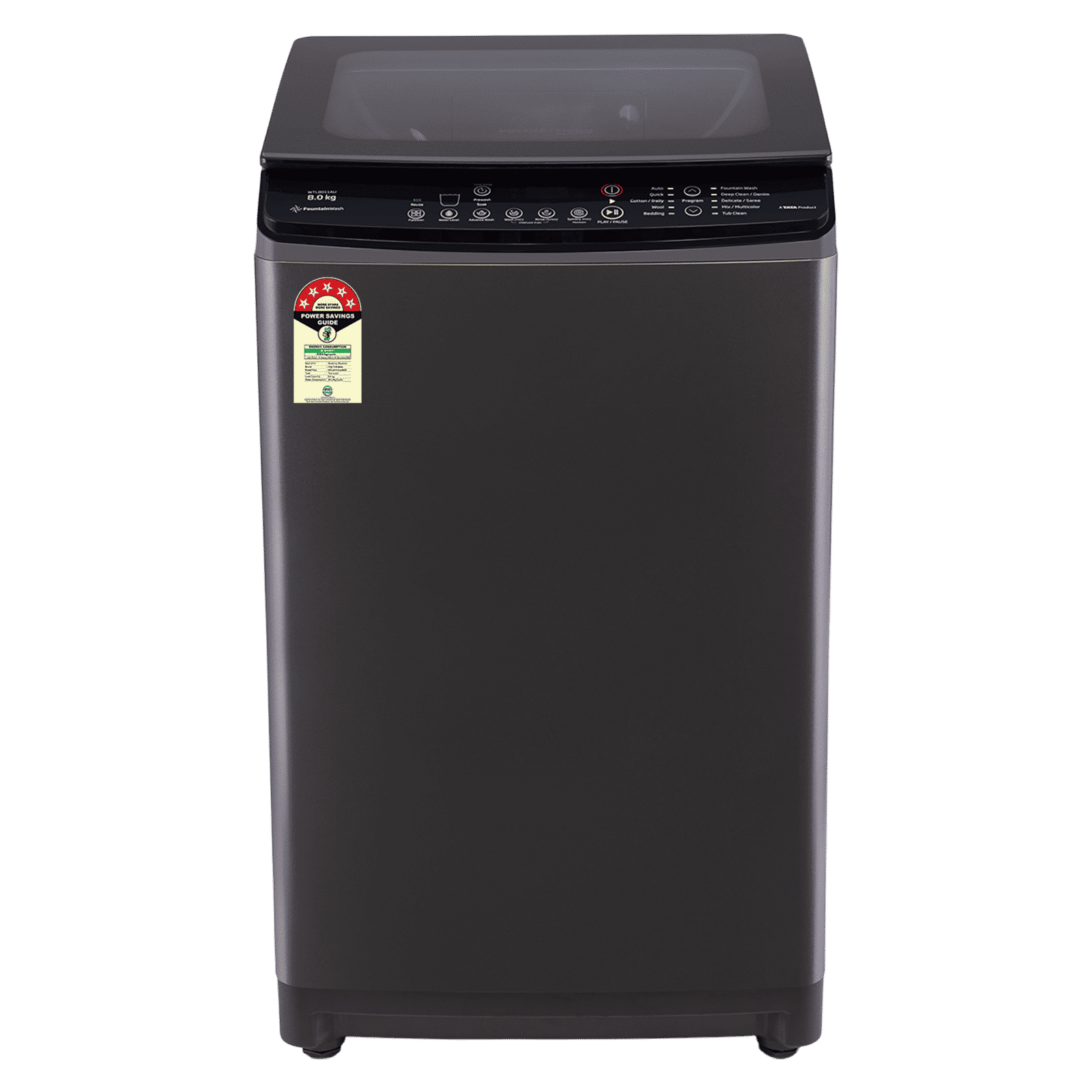 VOLTAS beko 8 Kg 5 Star Fully Automatic Top Load Washing Machine (WTL8011AU, Aqua Wave Drum, Grey)_1