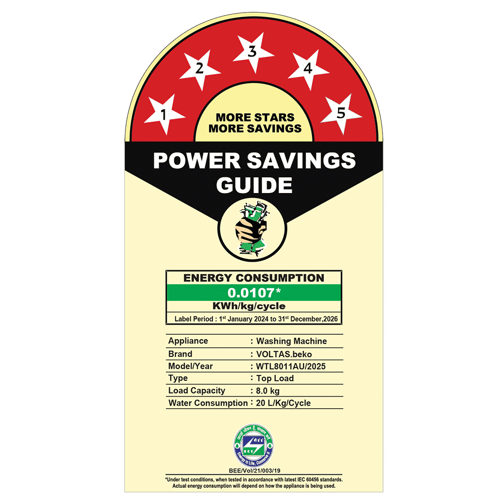 VOLTAS beko 8 Kg 5 Star Fully Automatic Top Load Washing Machine (WTL8011AU, Aqua Wave Drum, Grey)_7