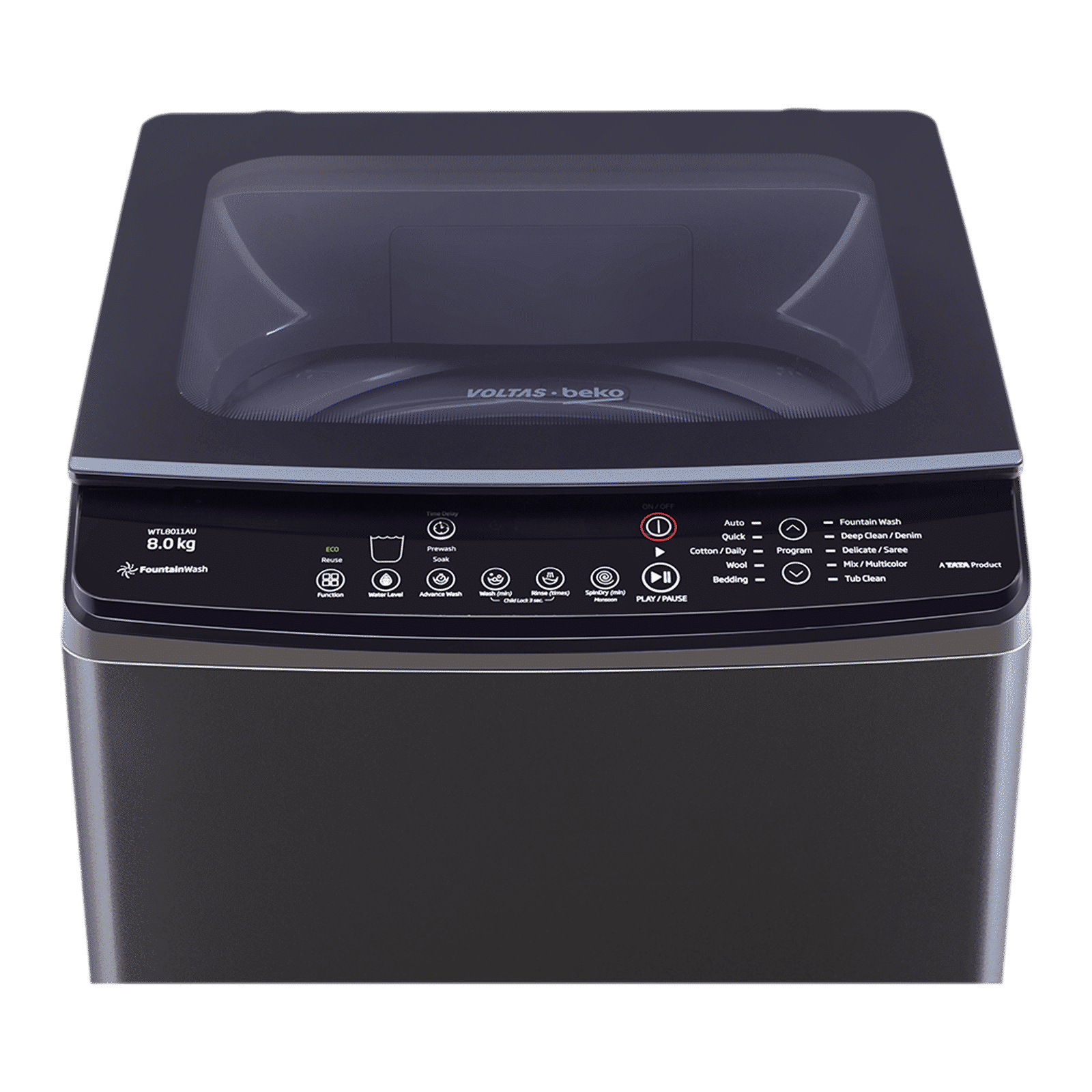 VOLTAS beko 8 Kg 5 Star Fully Automatic Top Load Washing Machine (WTL8011AU, Aqua Wave Drum, Grey)_3