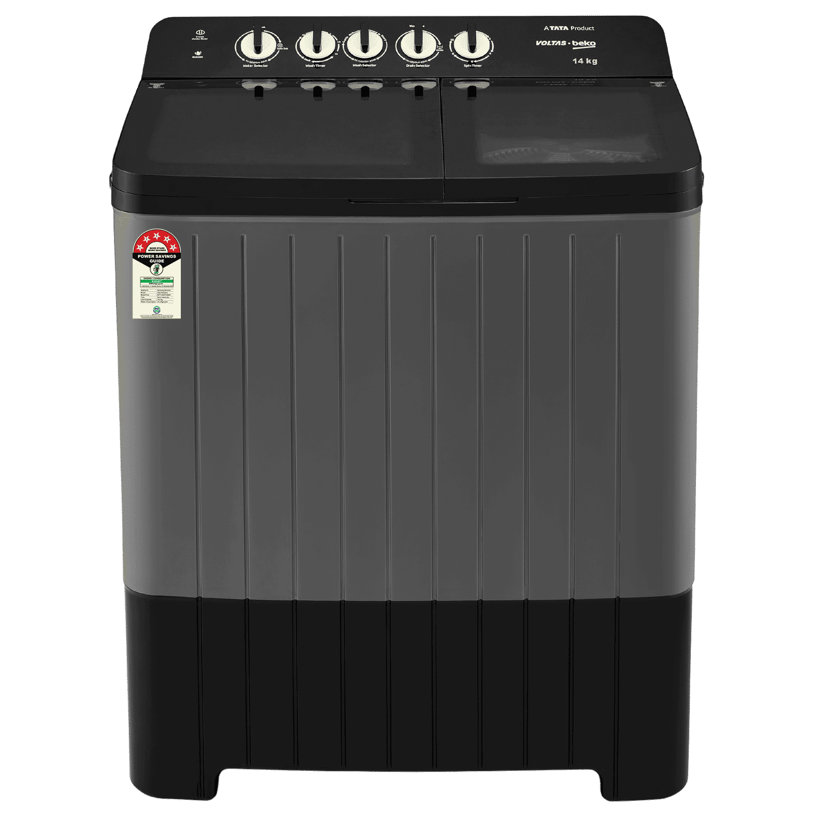 VOLTAS beko 14 kg 5 Star Semi Automatic Washing Machine with IPX4 Control Panel (WTT140UPA, Dark Grey)​_1