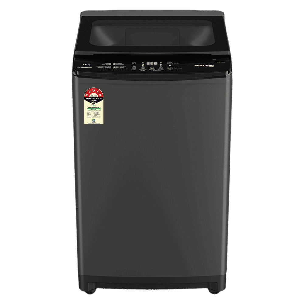 VOLTAS beko 7 Kg 5 Star Fully Automatic Top Load Washing Machine (WTL7006UAA, Aqua Wave Drum, Medium Grey)_1