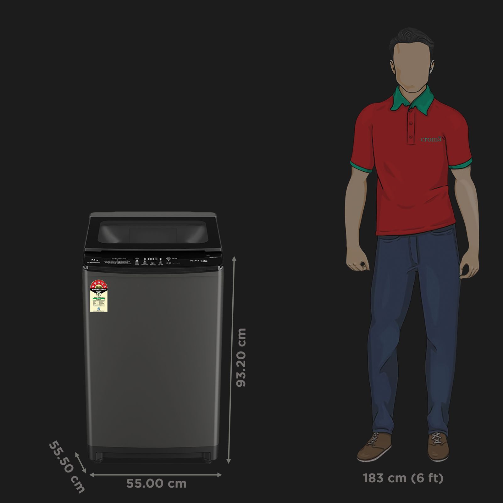 VOLTAS beko 7.5 Kg 5 Star Fully Automatic Top Load Washing Machine (WTL7506UAA, Aqua Wave Drum, Medium Grey)_2