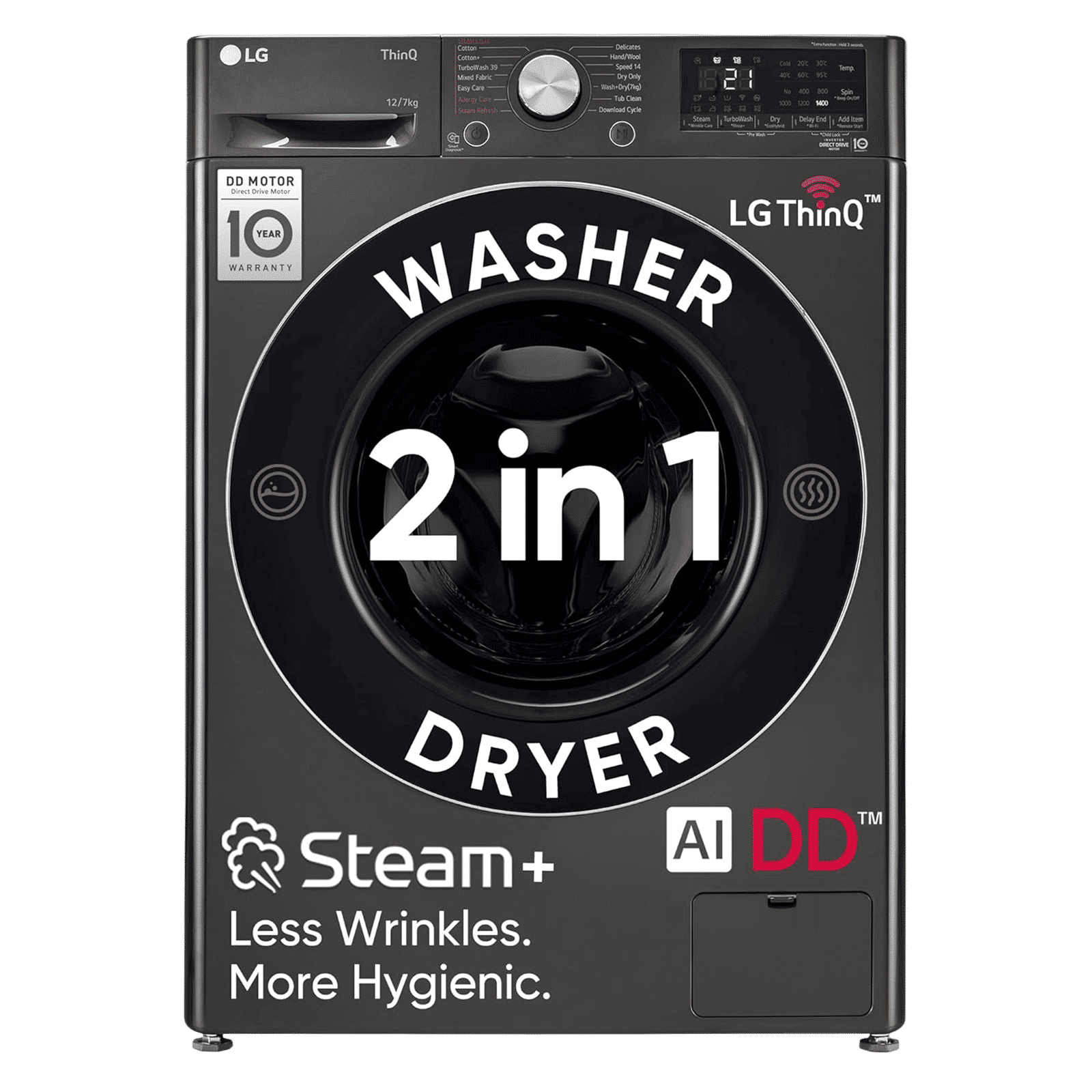 LG 12/7 kg Wi-Fi Inverter Fully Automatic Front Load Washer Dryer (Vivace WD, FHD1207STB.APBQEIL, AI Direct Drive, Platinum Black) LG 12/7 kg Wi-Fi Inverter Fully Automatic Front Load Washer Dryer (Vivace WD, FHD1207STB.APBQEIL, AI Direct Drive, Platinum Black)_1