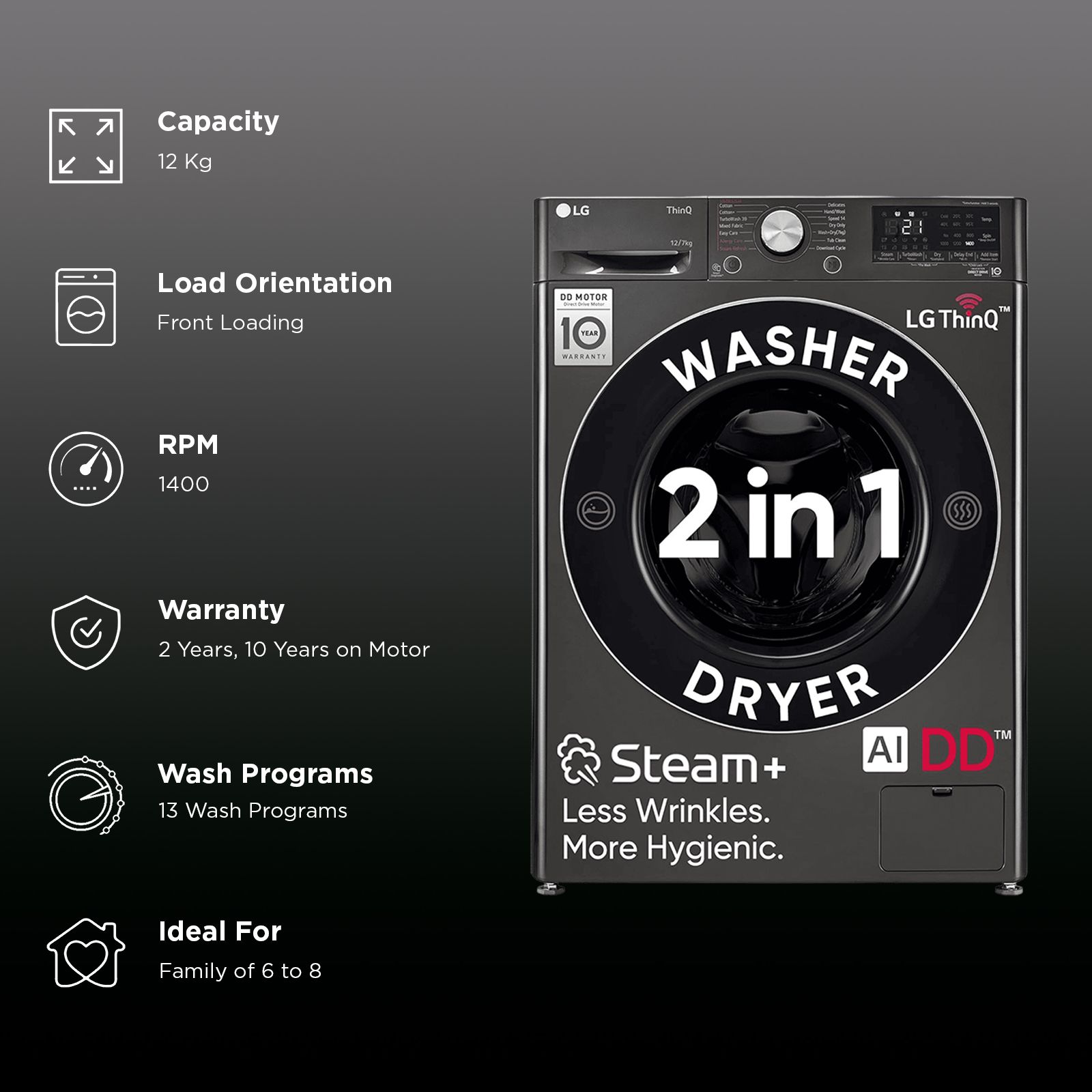 LG 12/7 kg Wi-Fi Inverter Fully Automatic Front Load Washer Dryer (Vivace WD, FHD1207STB.APBQEIL, AI Direct Drive, Platinum Black)_3