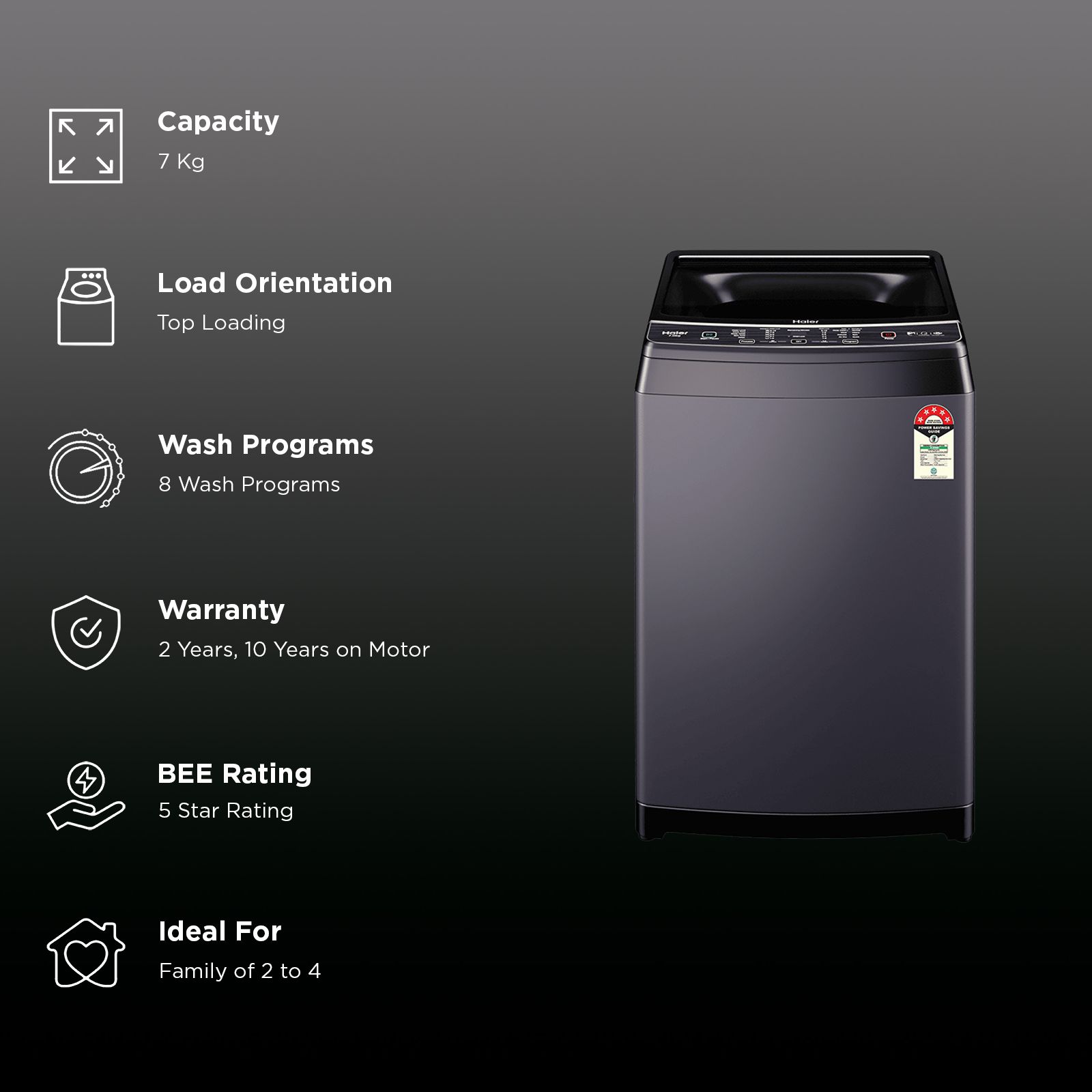 Haier 7 kg 5 Star Fully Automatic Top Load Washing Machine (826, HWM70-826BKNZPN1, Digital Display, Black)_4