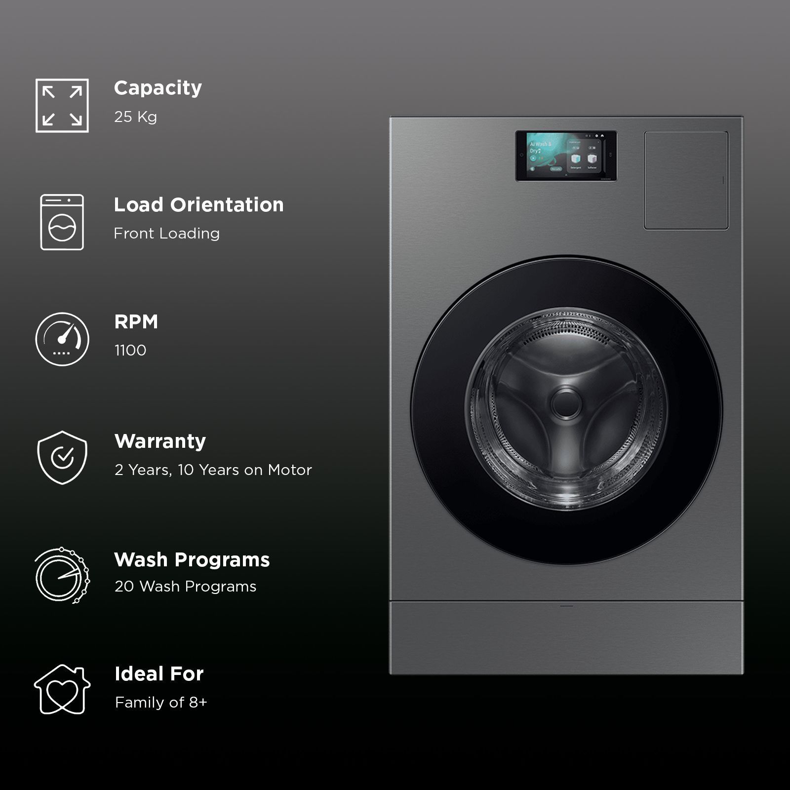 SAMSUNG 25 kg Wi-Fi Inverter Fully Automatic Front Washer Dryer (WD25DB8995BZTL, Heat Pump Technology, Dark Silver)_3