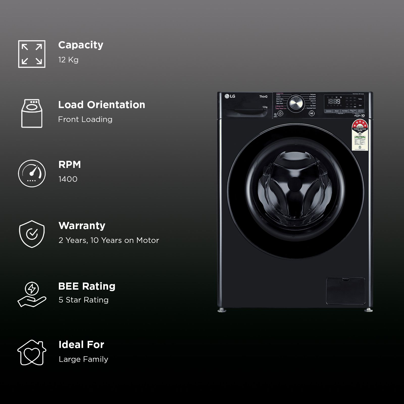 LG 12 kg 5 Star Wi-Fi Inverter Fully Automatic Front Load Washing Machine (Vivace Premium, FHP1412Z5O, 6 Motion DD, Onyx Black) LG 12 kg 5 Star Wi-Fi Inverter Fully Automatic Front Load Washing Machine (Vivace Premium, FHP1412Z5O, 6 Motion DD, Onyx Black)_3