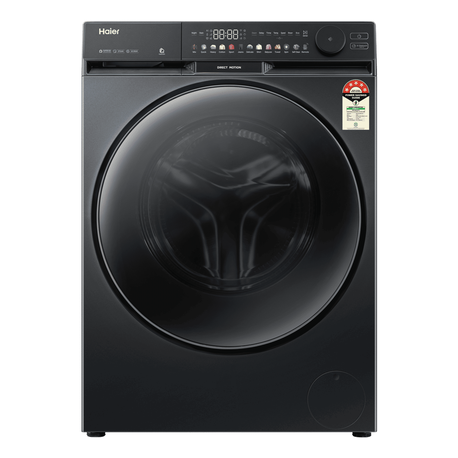 Haier 12 kg 5 Star Wi-Fi Inverter Fully Automatic Front Load Washing Machine (F9, HW120-DM14F9BKU1, Direct Motion Motor, Black) Haier 12 kg 5 Star Wi-Fi Inverter Fully Automatic Front Load Washing Machine (F9, HW120-DM14F9BKU1, Direct Motion Motor, Black)_1