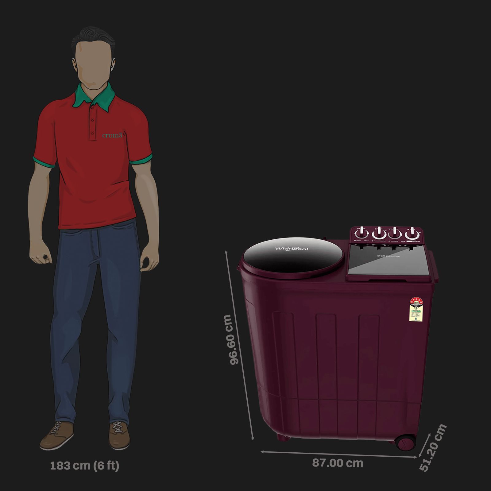 Whirlpool 8.5 kg 5 Star Semi Automatic Washing Machine with Turbo Dry Technology (30351, Wine Dazzle)_2