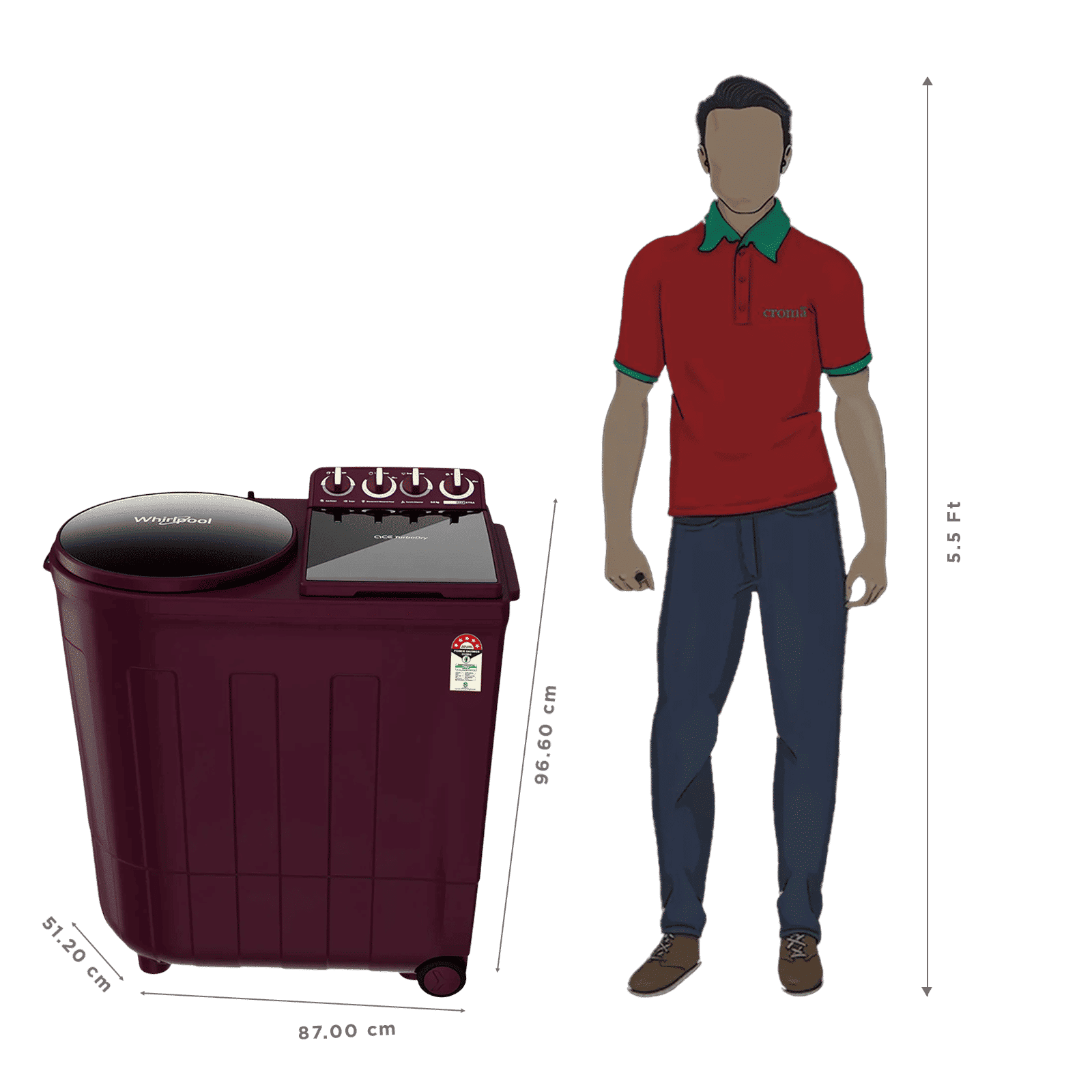 Whirlpool 8.5 kg 5 Star Semi Automatic Washing Machine with Turbo Dry Technology (30351, Wine Dazzle)_2