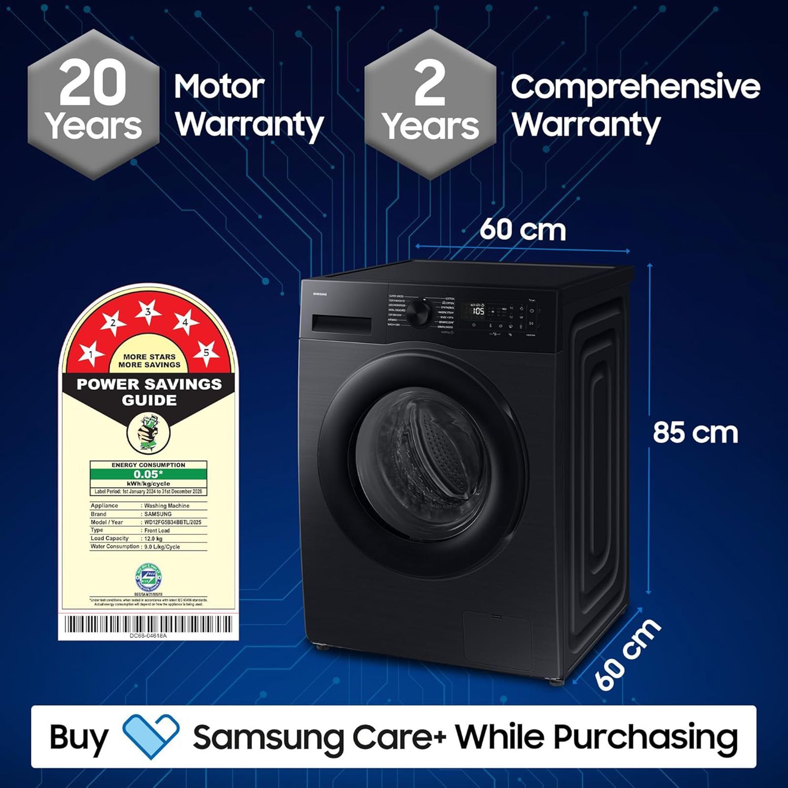 SAMSUNG 12/7 kg 5 Star Wi-Fi Inverter Fully Automatic Front Load Washer Dryer (5 Series, WD12FG5B34BBTL, Hygiene Steam, Black) SAMSUNG 12/7 kg 5 Star Wi-Fi Inverter Fully Automatic Front Load Washer Dryer (5 Series, WD12FG5B34BBTL, Hygiene Steam, Black)_16