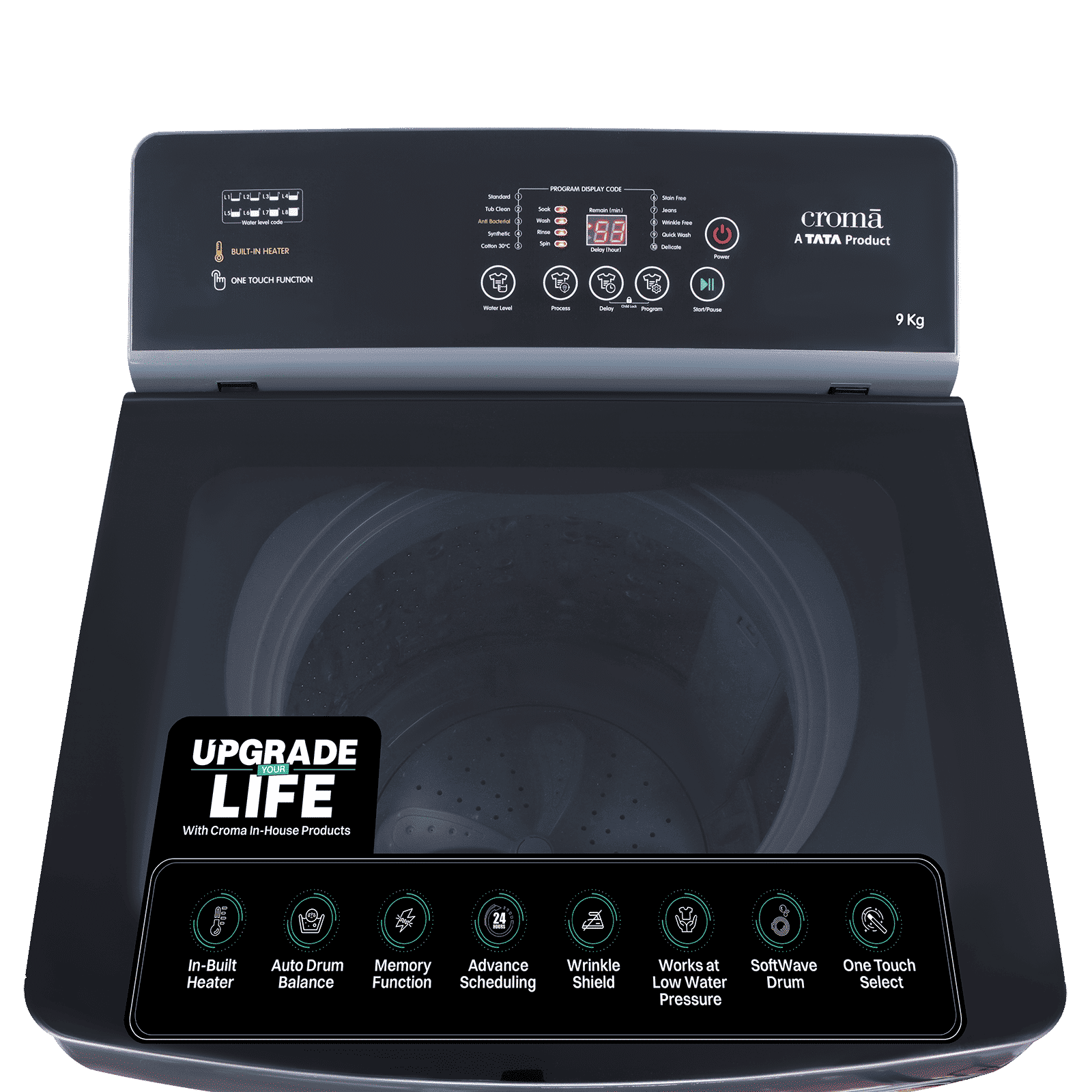 Croma 9 kg 5 Star Fully Automatic Top Load Washing Machine (Pulsator Technology, Inox Grey)_3