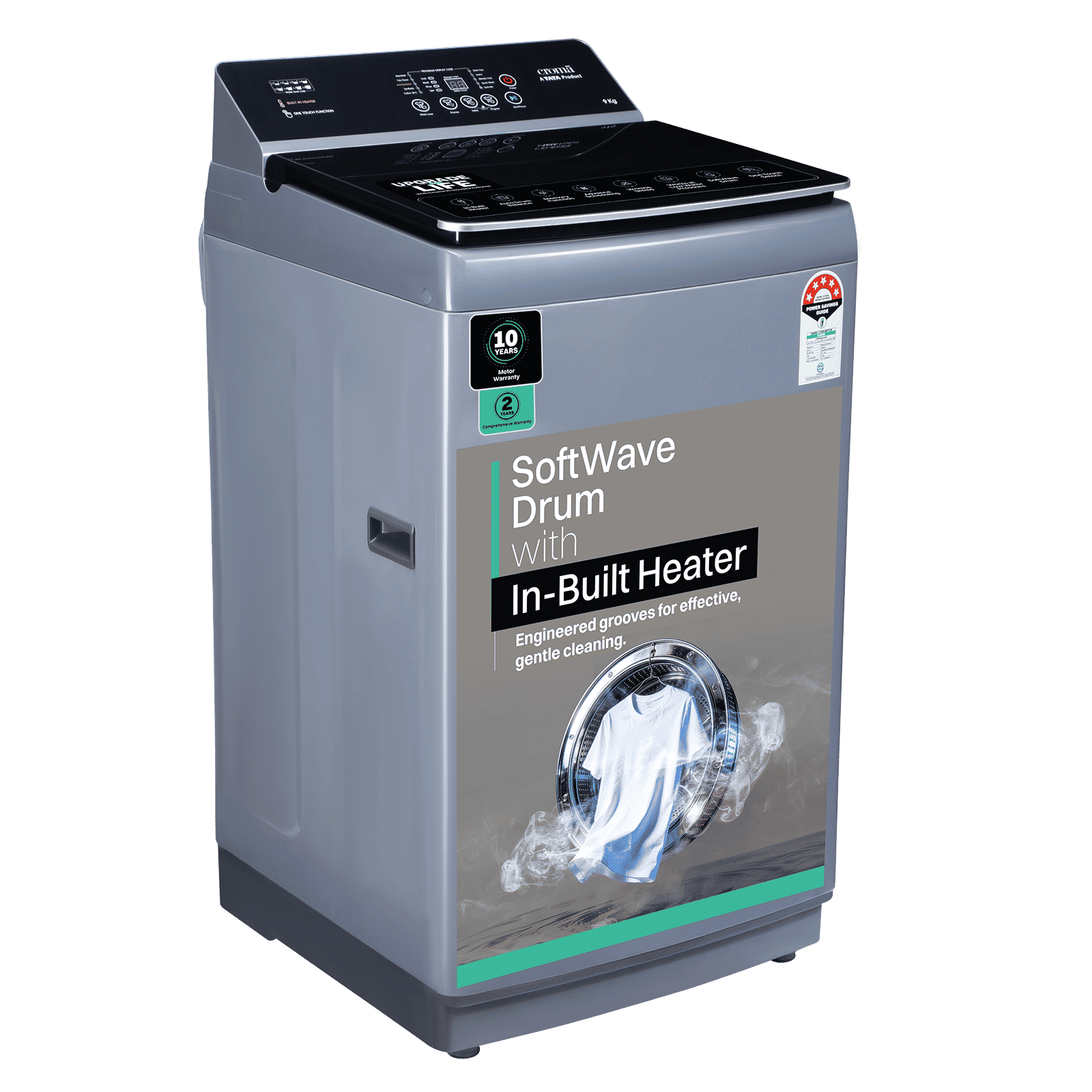 Croma 9 kg 5 Star Fully Automatic Top Load Washing Machine (Pulsator Technology, Inox Grey)_4