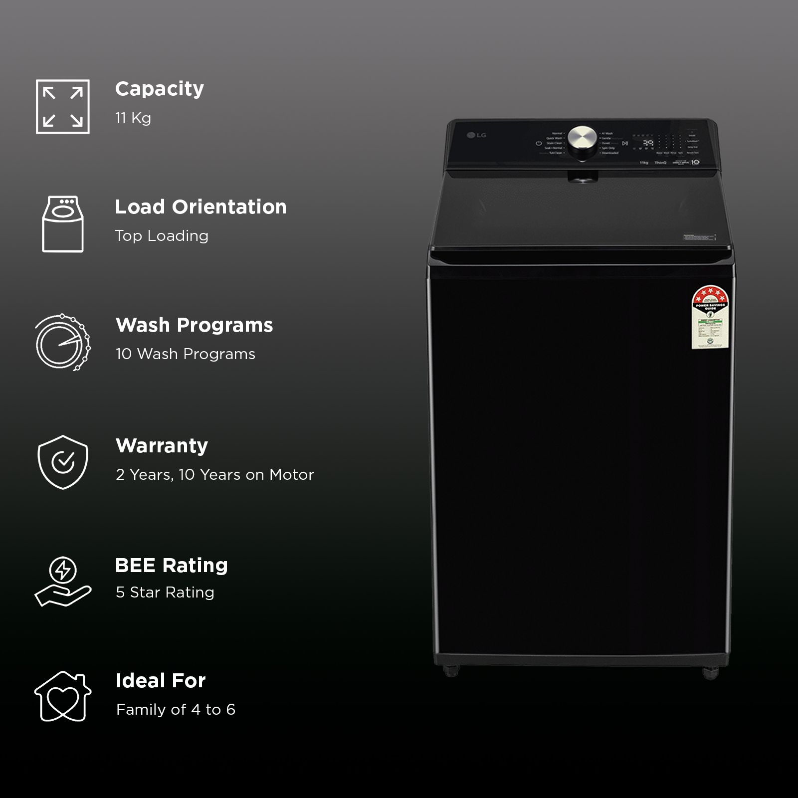 LG 11 kg 5 Star Wi-Fi Inverter Fully Automatic Top Load Washing Machine (TX Series, TX511SWO.ANBQEIL, AI Direct Drive, Onyx Black)_2