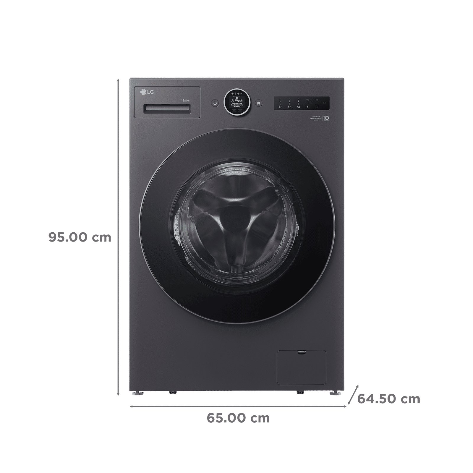 LG 15/8 kg Wi-Fi Inverter Fully Automatic Front Load Washing Machine (VX Series, FDX91508A9E.AEGQEIL, AI Direct Drive 2.0, Essence Graphite)_2