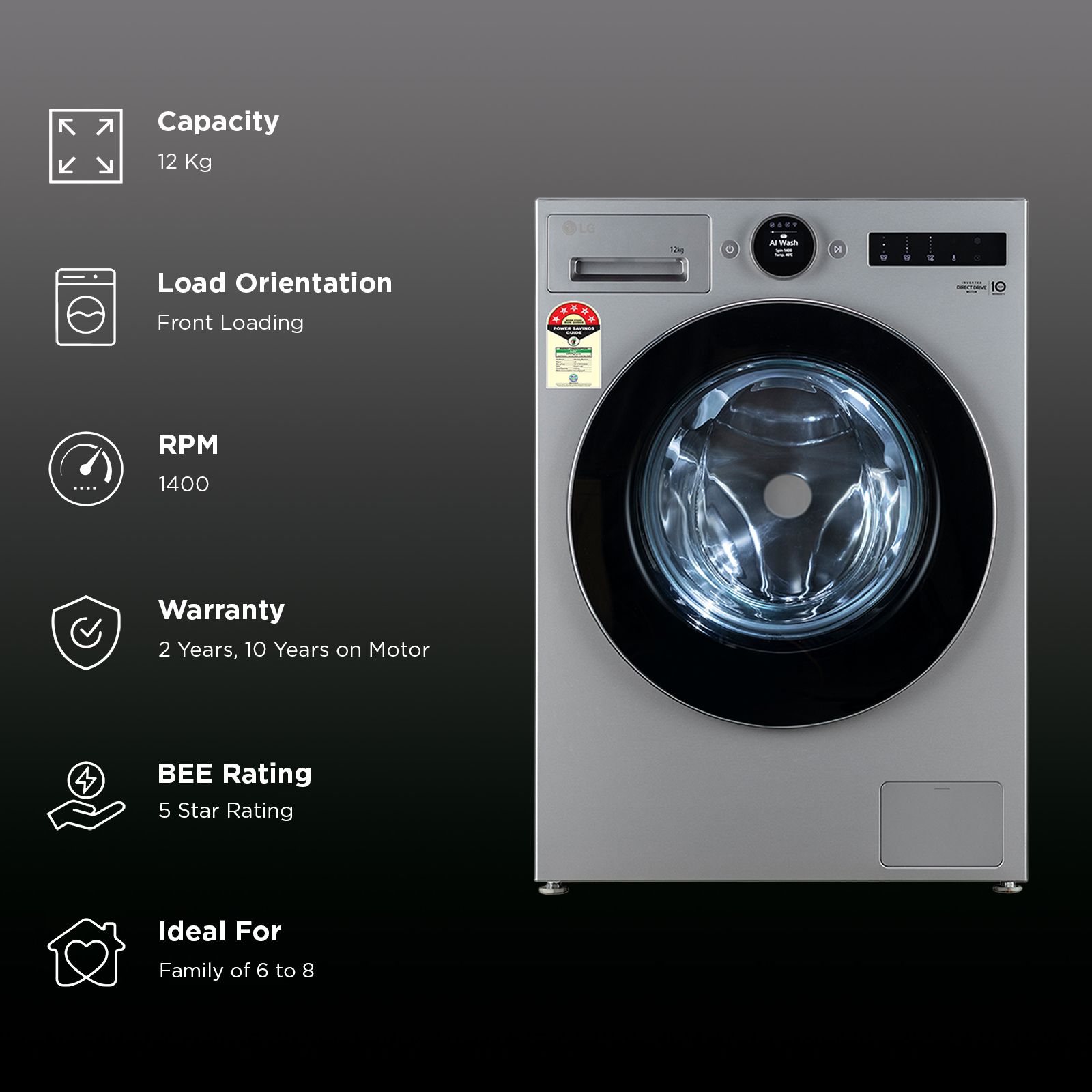 LG 12 kg 5 Star Wi-Fi Fully Automatic Front Load Washing Machine (VX Series, FX1412N9S.AESQEIL, AI Direct Drive, Essence Silver)_2