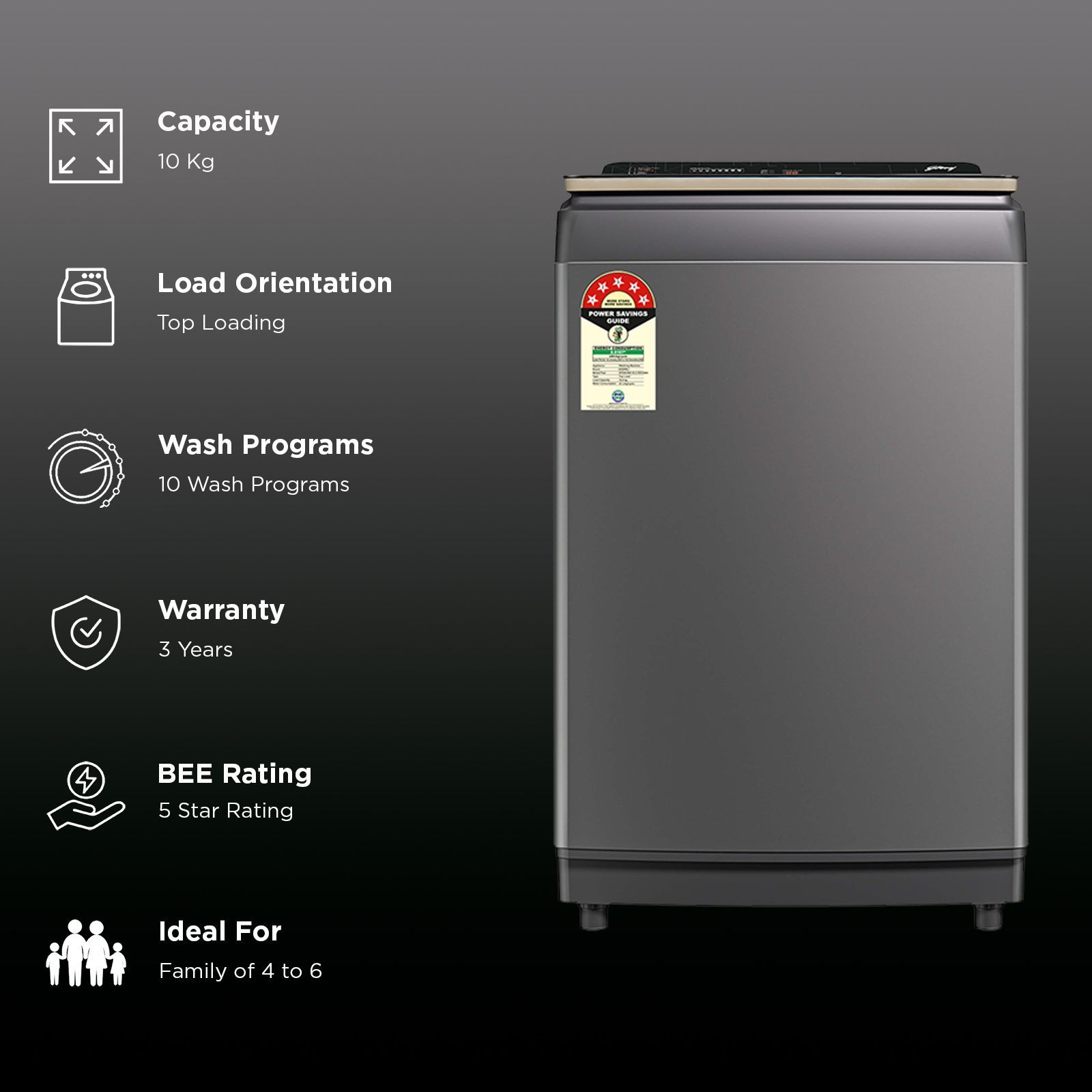 Godrej 10 kg 5 Star Fully Automatic Top Load Washing Machine (Rhine, 52141601SD00582, In-built Heater, Glacial Grey) _3