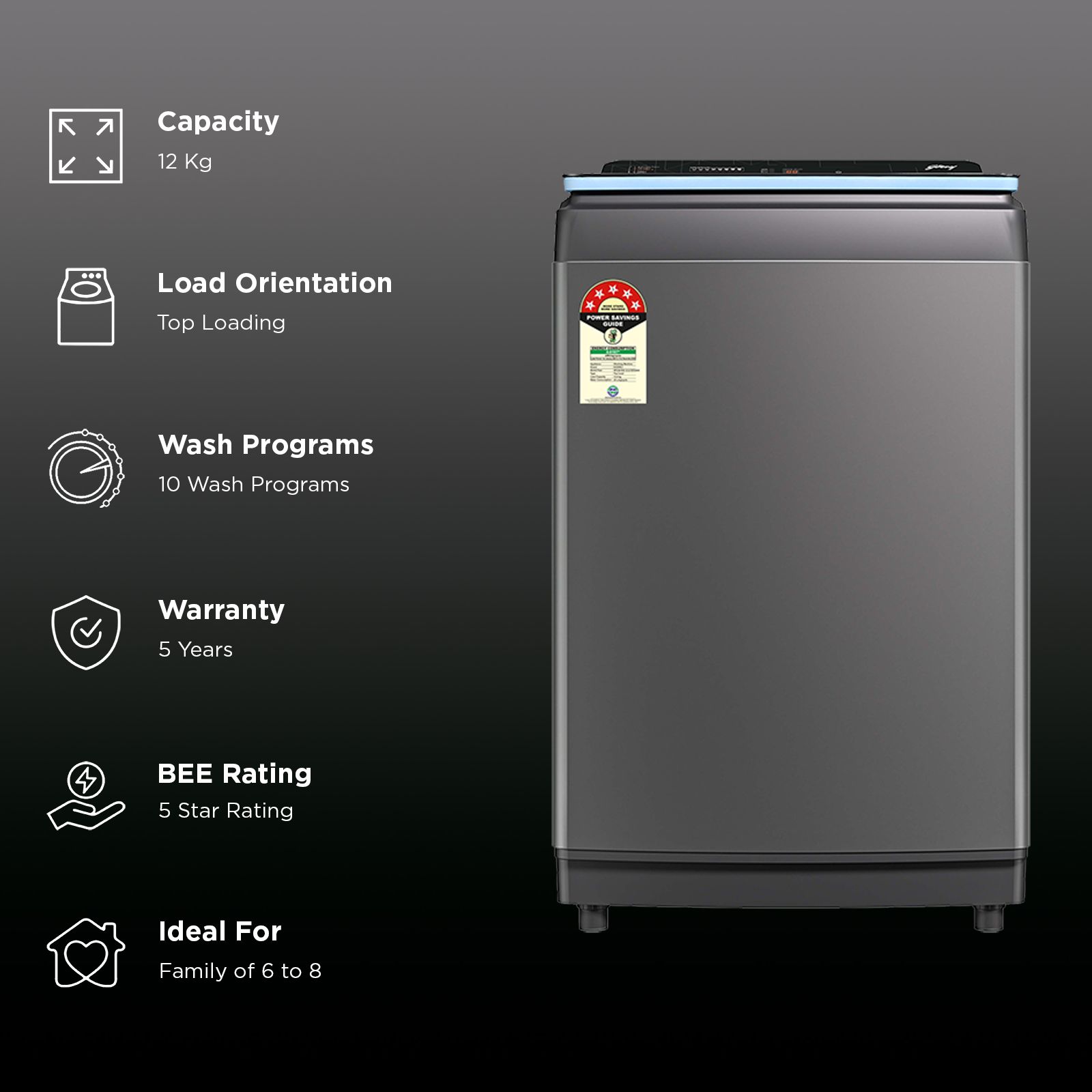 Godrej 12 kg 5 Star Fully Automatic Top Load Washing Machine (Rhine, 52141601SD00583, In-Built Heater, Glacial Grey)_2