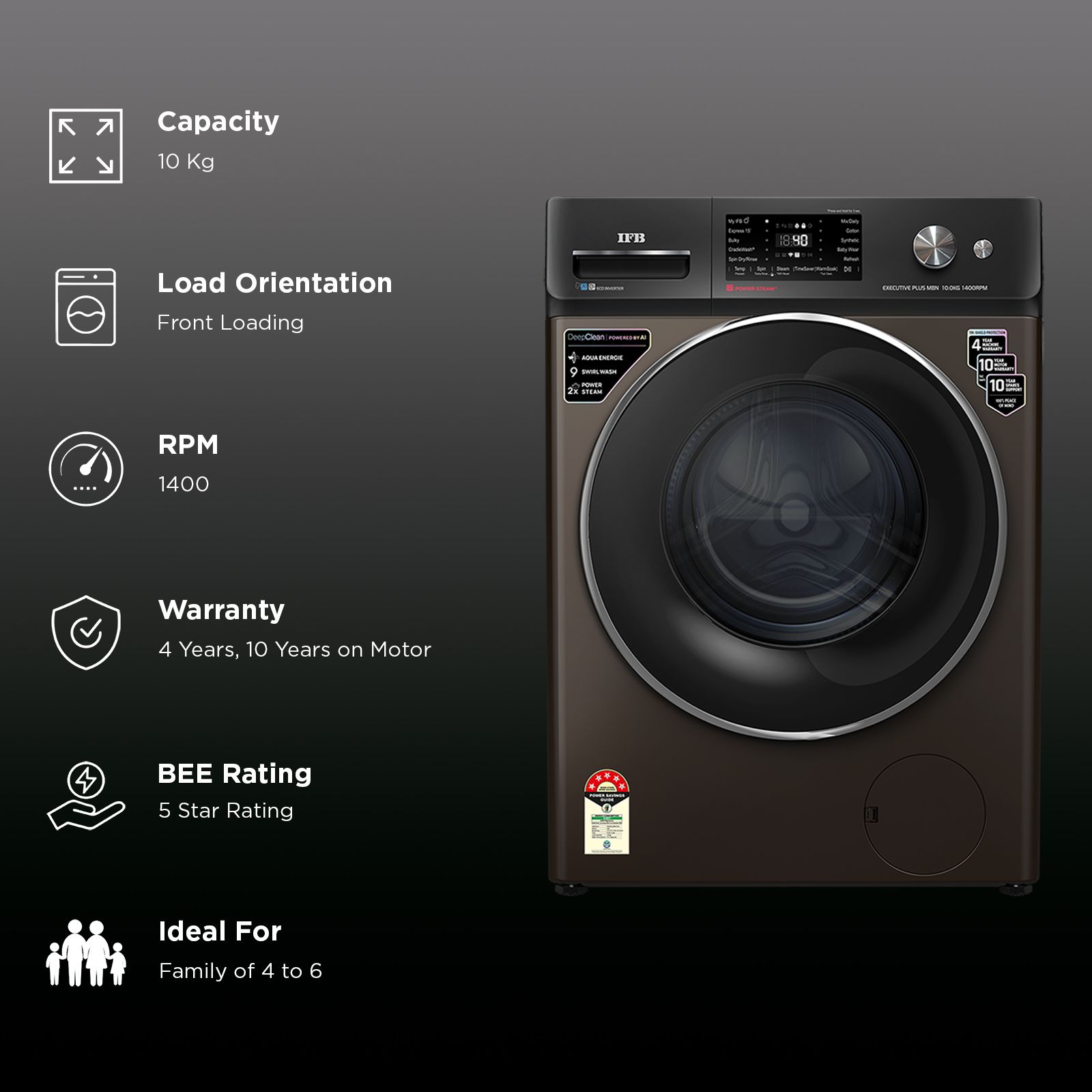 IFB 10 kg 5 Star Wi-Fi Fully Automatic Front Load Washing Machine (Executive MBN 1014K CMS, 8903287033896, Powered by AI, Mocha) IFB 10 kg 5 Star Wi-Fi Fully Automatic Front Load Washing Machine (Executive MBN 1014K CMS, 8903287033896, Powered by AI, Mocha)_2