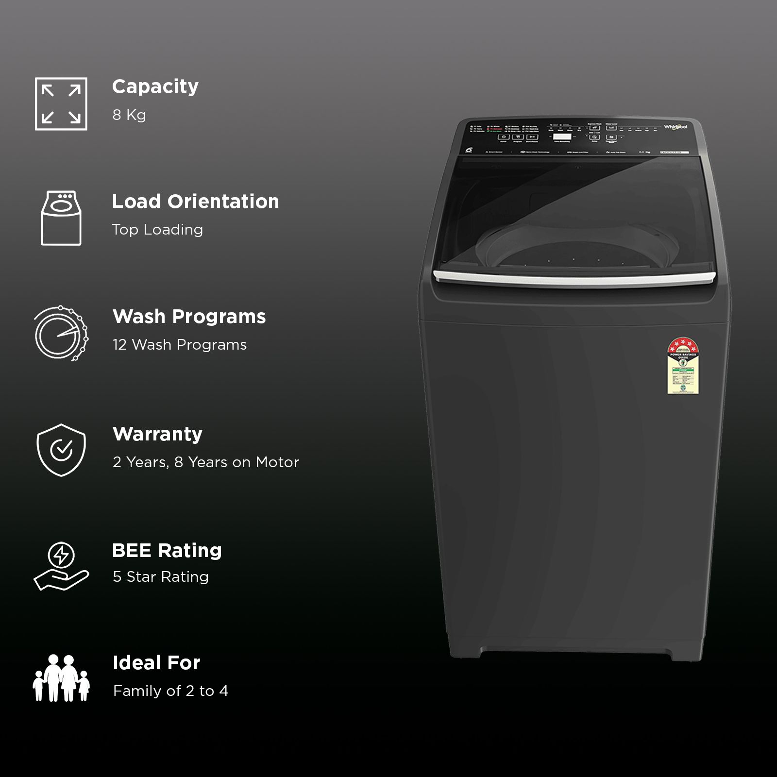 Whirlpool 8 kg 5 Star Fully Automatic Top Load Washing Machine (Stainwash Pro, 31692, 6th Sense Technology, Grey)_2