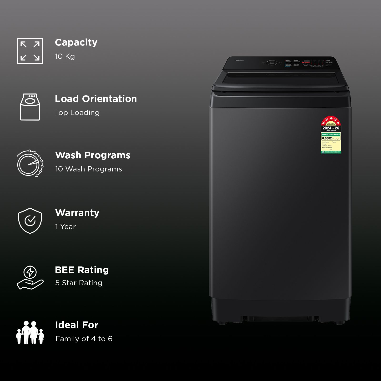 Samsung 10 kg 5 Star Fully Automatic Top Load Washing Machine (WA40F10H2BTL, Eco Bubble Technology, Black Cavier)_2