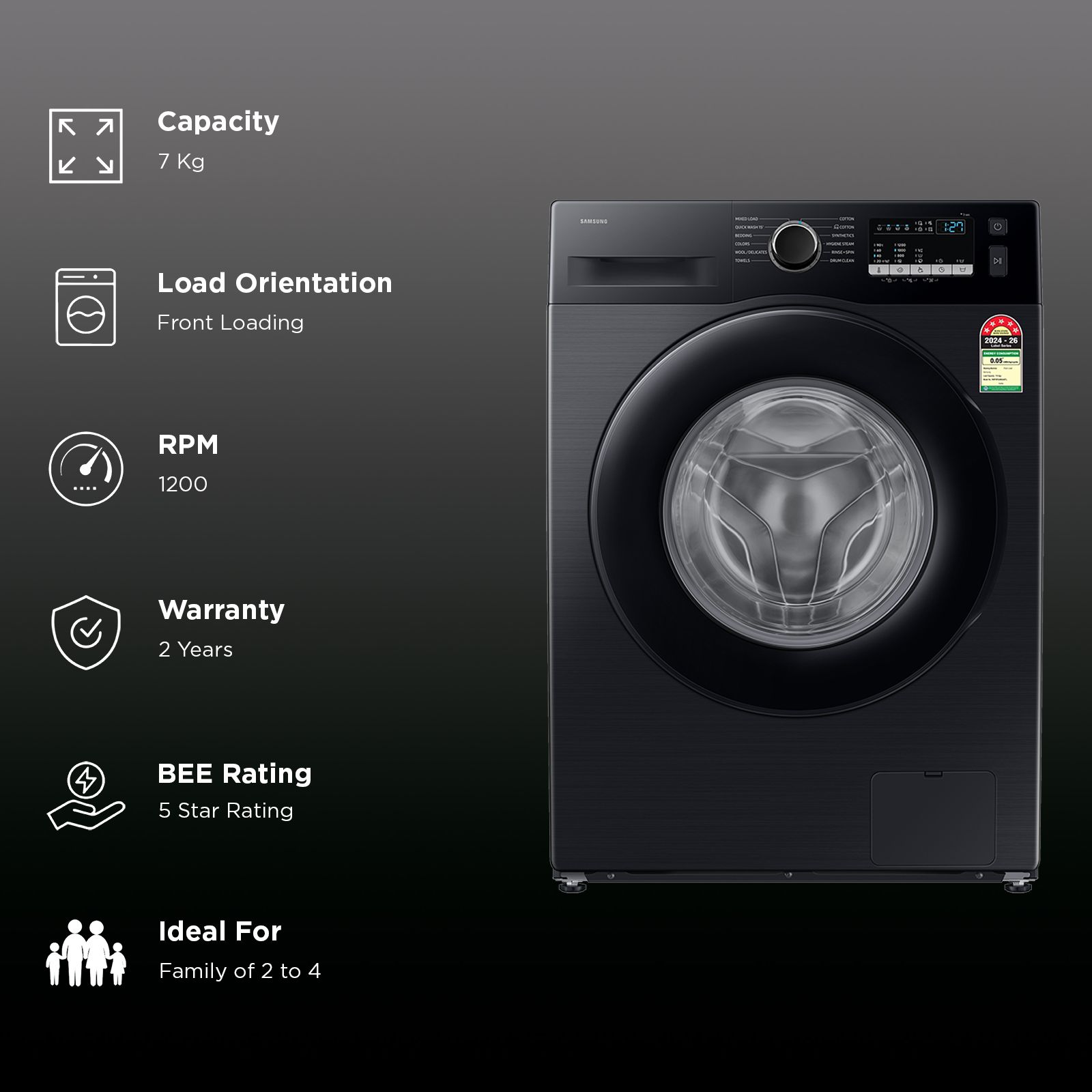 Samsung 7 kg 5 Star Fully Automatic Front Load Washing Machine (WW70FG4S02ABTL, Digital Inverter Technology, Black) Samsung 7 kg 5 Star Fully Automatic Front Load Washing Machine (WW70FG4S02ABTL, Digital Inverter Technology, Black)_2