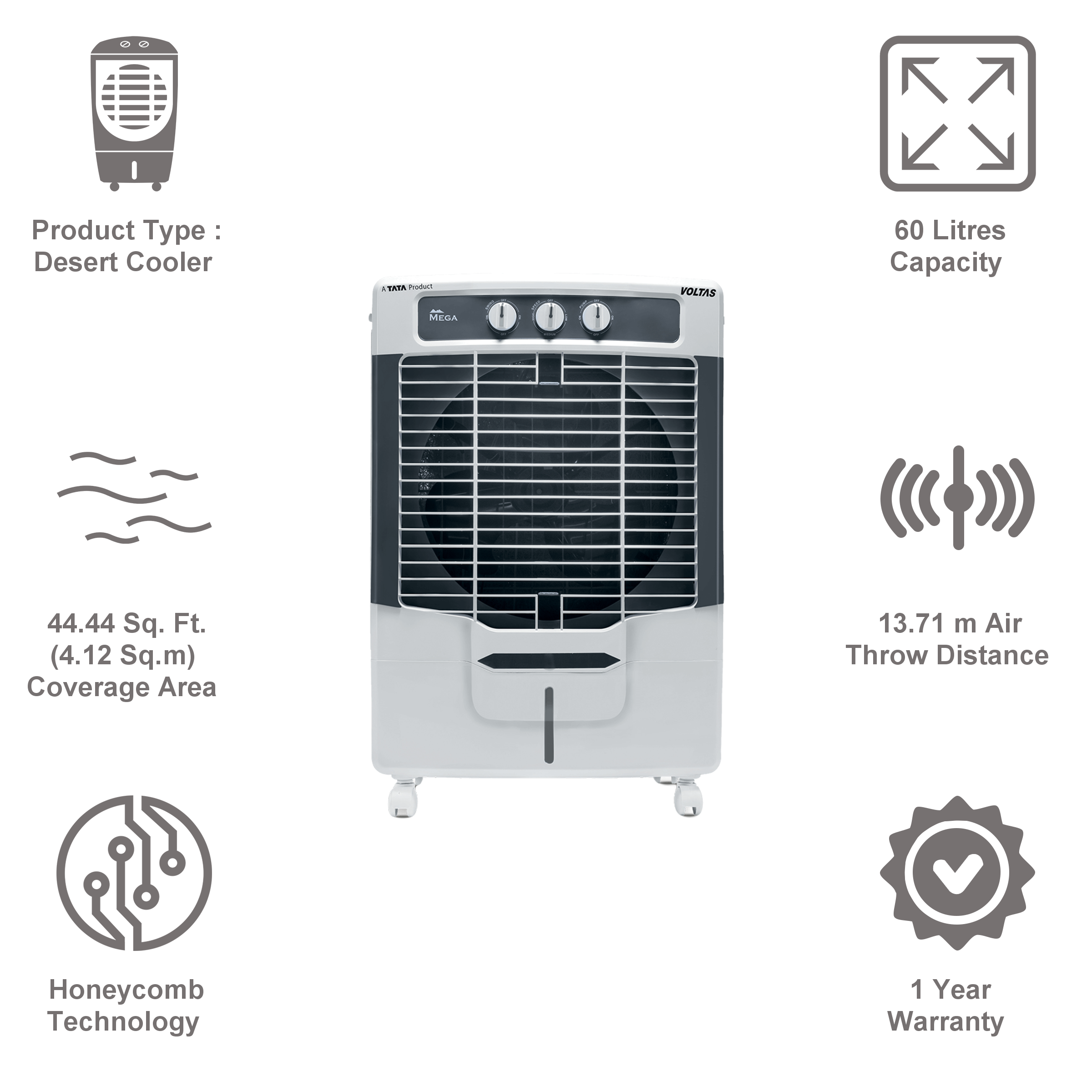 VOLTAS 60 litre Desert Air Cooler (Eco Cool Mode, Mega 60E, White)_3