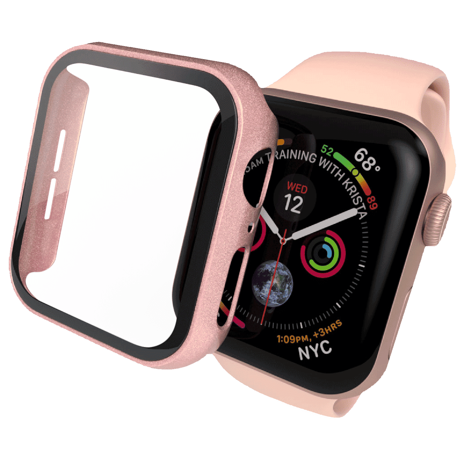 HYPHEN DEFENDR TPU & Tempered Glass Bumper Case for Apple Watch Series SE, 4, 5 & 6 (44mm) (360 Degree Protection, Rose Gold)_6