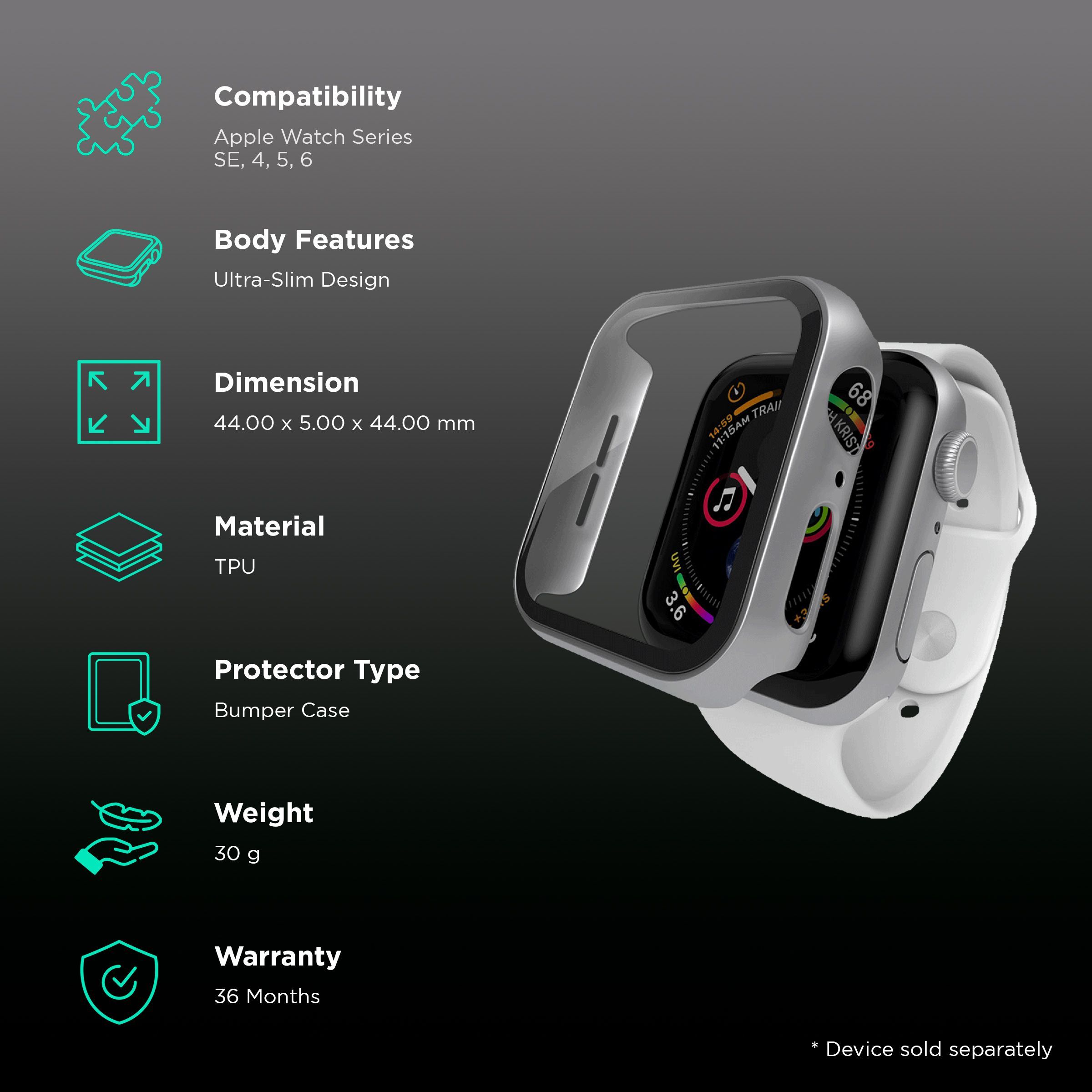 Hyphen DEFENDR TPU Bumper Case for Apple Watch Series SE, 4, 5 & 6 (40mm) (Touch Sensitive Tempered Glass, Silver) Hyphen DEFENDR TPU Bumper Case for Apple Watch Series SE, 4, 5 & 6 (40mm) (Touch Sensitive Tempered Glass, Silver)_2