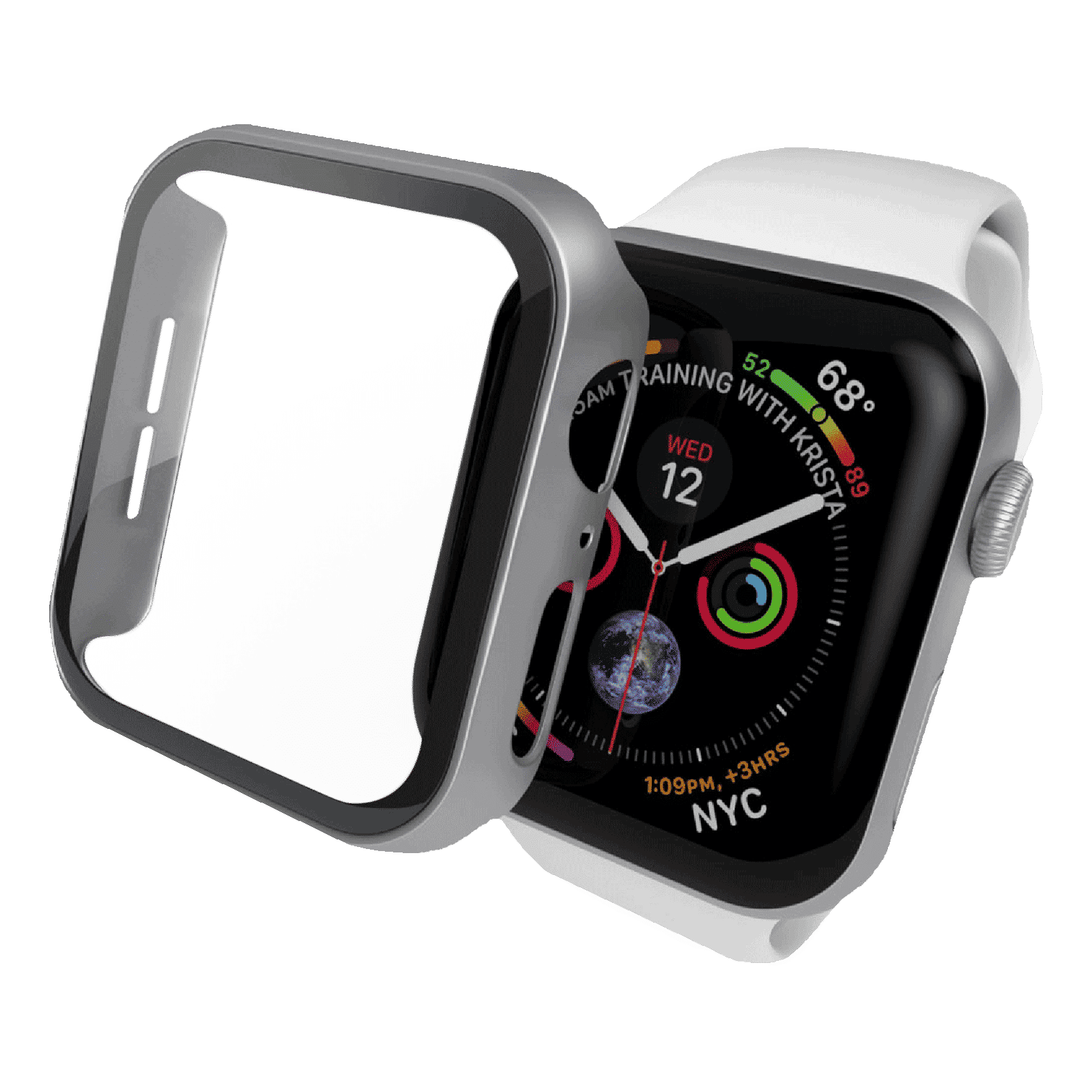 HYPHEN DEFENDR TPU & Tempered Glass Bumper Case for Apple Watch Series SE, 4, 5 & 6 (44mm) (360 Degree Protection, Silver)_4