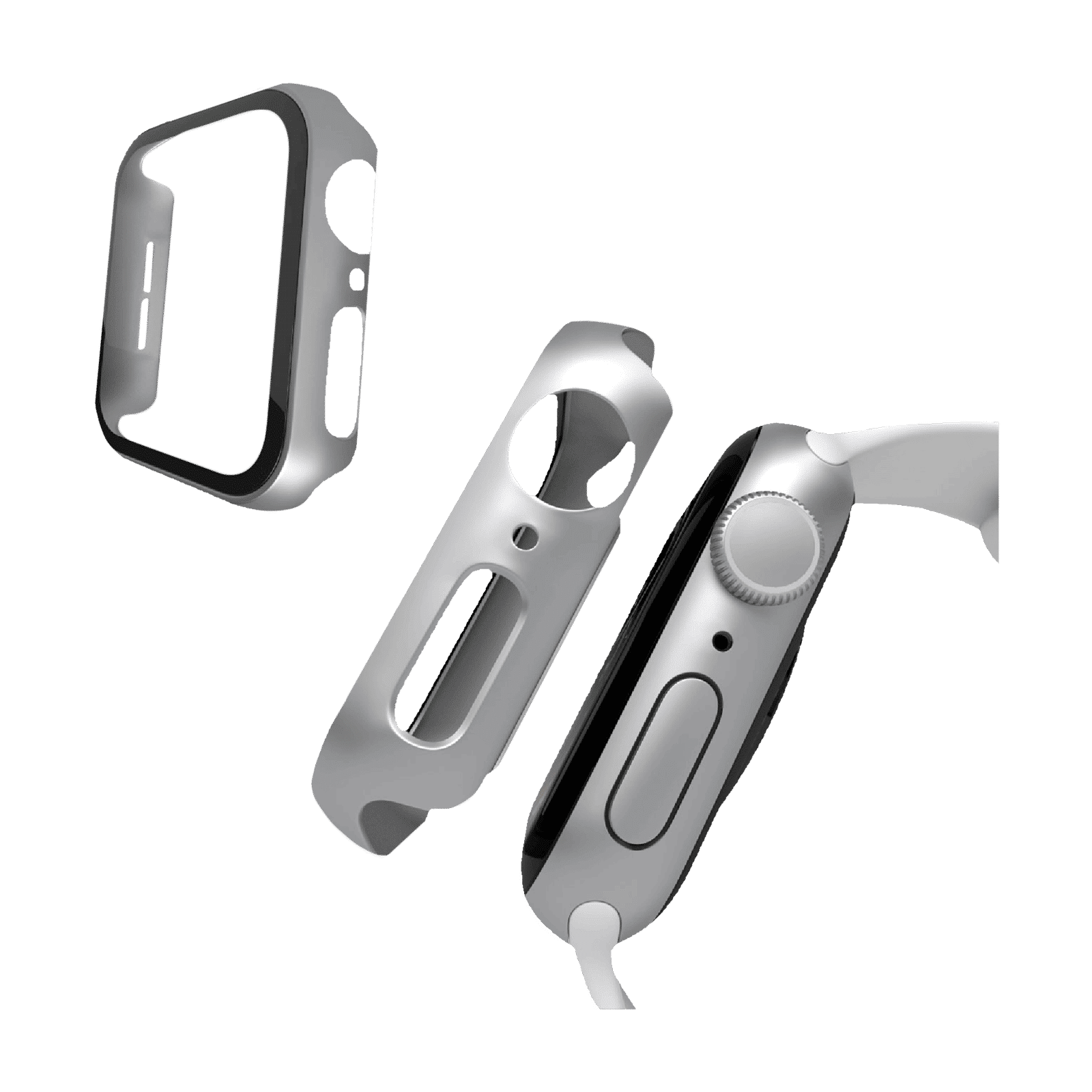 HYPHEN DEFENDR TPU & Tempered Glass Bumper Case for Apple Watch Series SE, 4, 5 & 6 (44mm) (360 Degree Protection, Silver)_5