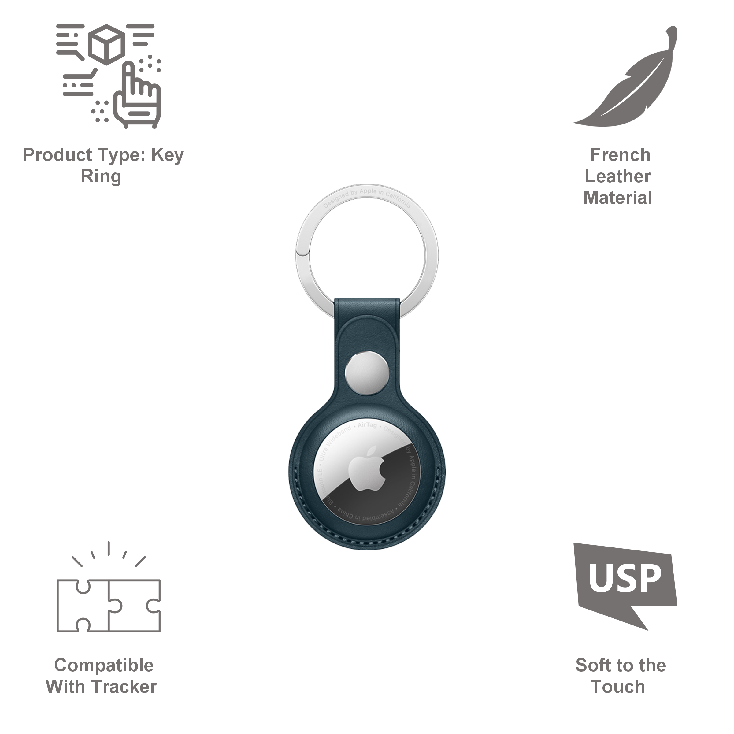Apple AirTag Key Ring (French Leather, MHJ23ZM/A, Baltic Blue)_3