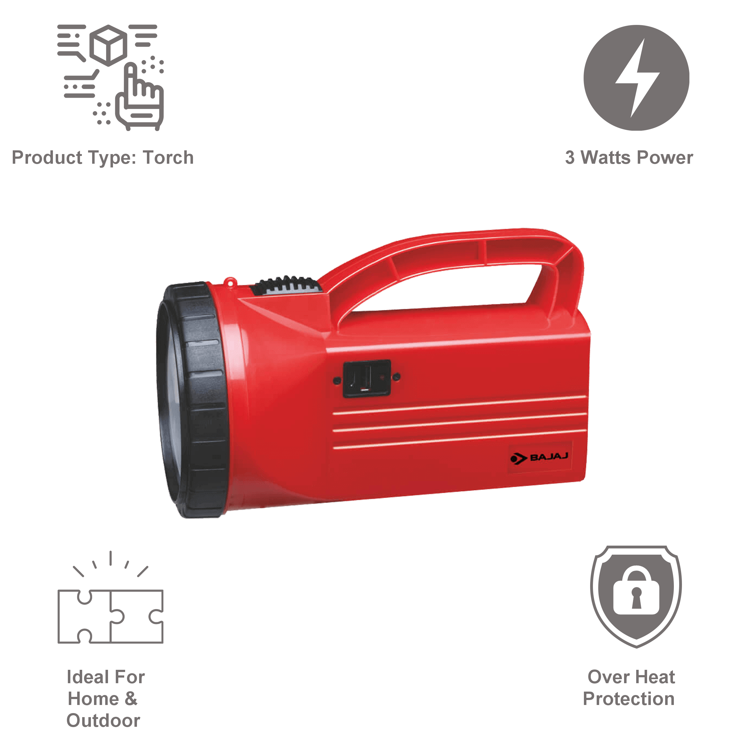 BAJAJ SmartGlow 3 Watts LED Torch (Dust Resistant, 610040, Red)_8