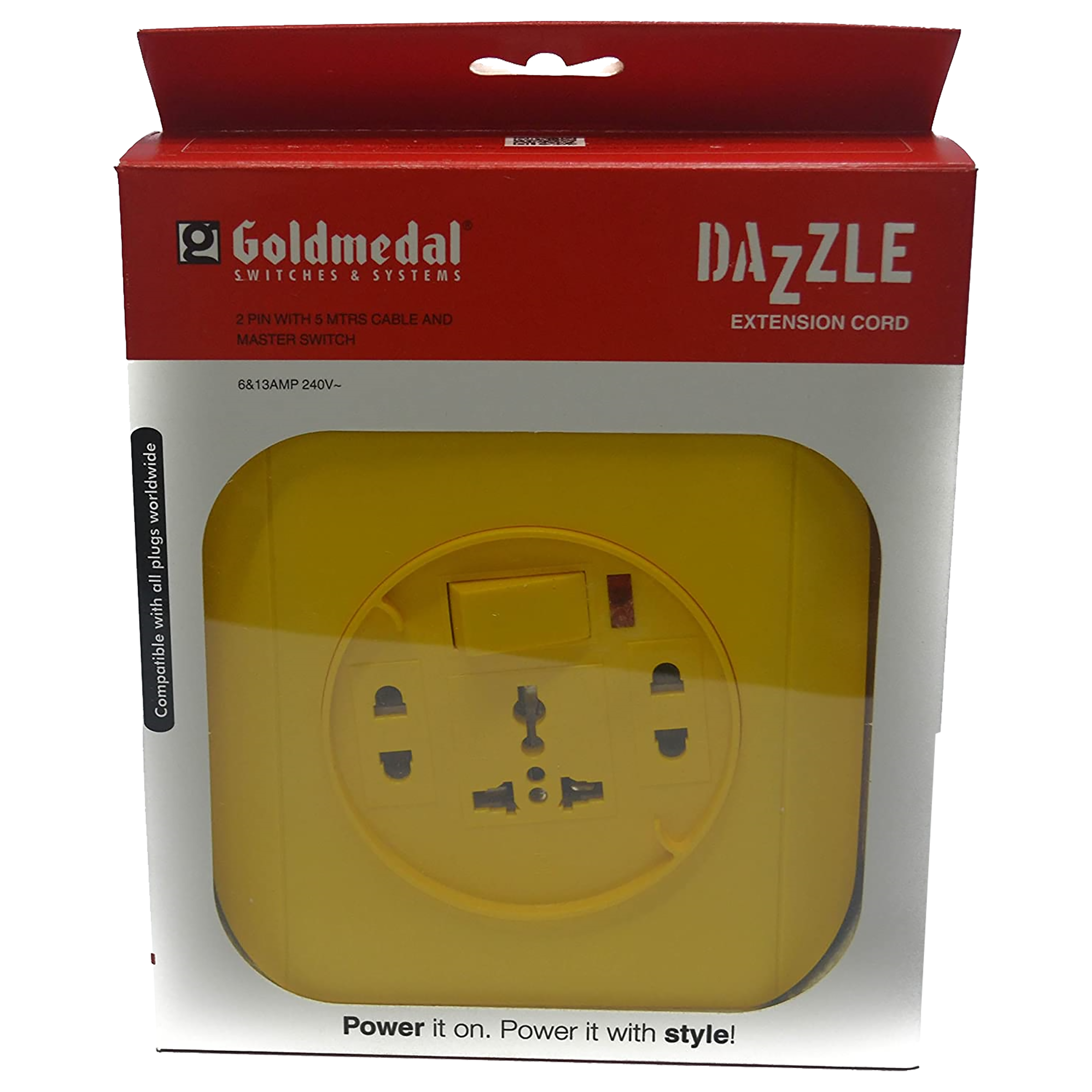 Goldmedal Curve Quord 10 Amp 3 Sockets Extension Board 5 Meters (Minimalistic Elegance, 205118, White/Red)_4