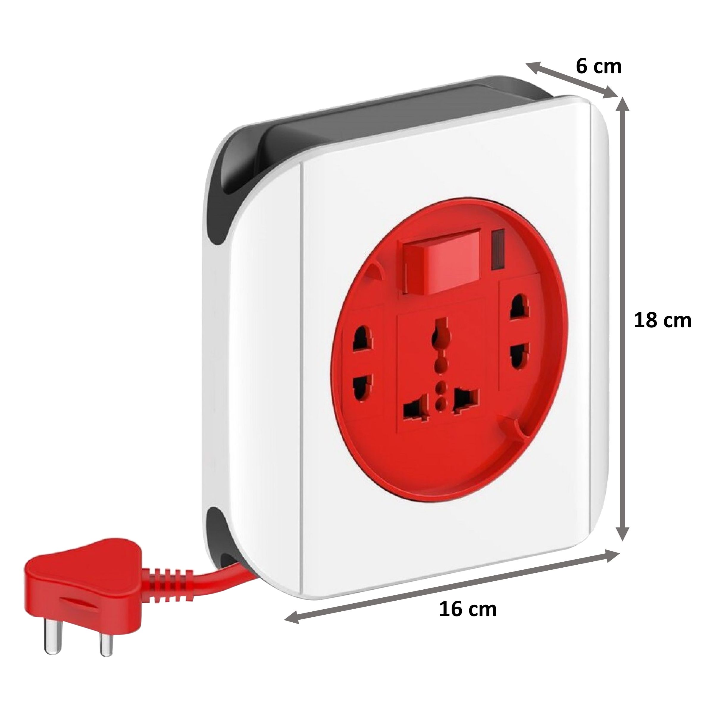 Goldmedal Dazzle 6 Amps 3 Sockets Extension Board (4 Meters, High Grade Fire Retardant Plastic, 205121, White & Red)_2