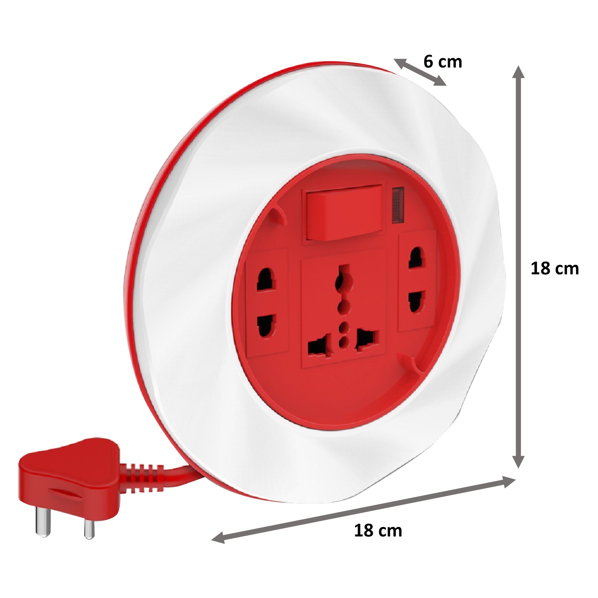 Goldmedal Dazzle 6 Amps 3 Sockets Extension Board (4 Meters, High Grade Fire Retardant Plastic, 205121, White & Red)_2