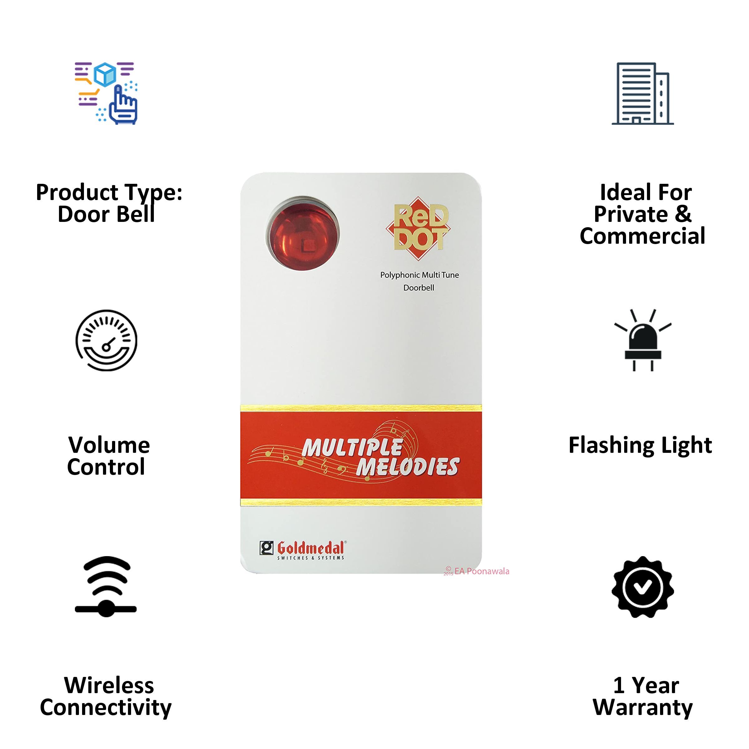 Goldmedal Red Dot Door Bell (Polyphonic Multitune, 204082, White/Red) Goldmedal Red Dot Door Bell (Polyphonic Multitune, 204082, White/Red)_3