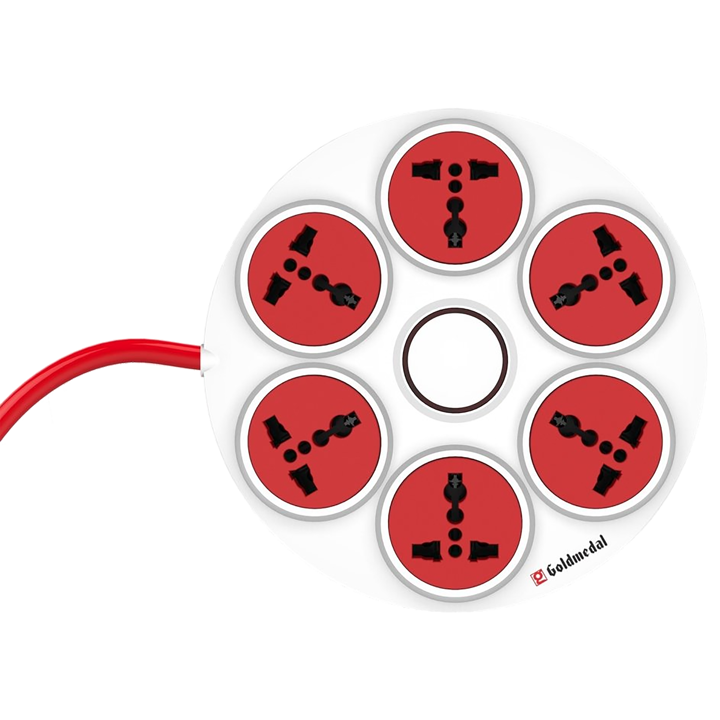 Goldmedal Curve 6 Amp 6 Sockets Extension Board 2 Meters (Master Switch, 205100, White/Red)_1