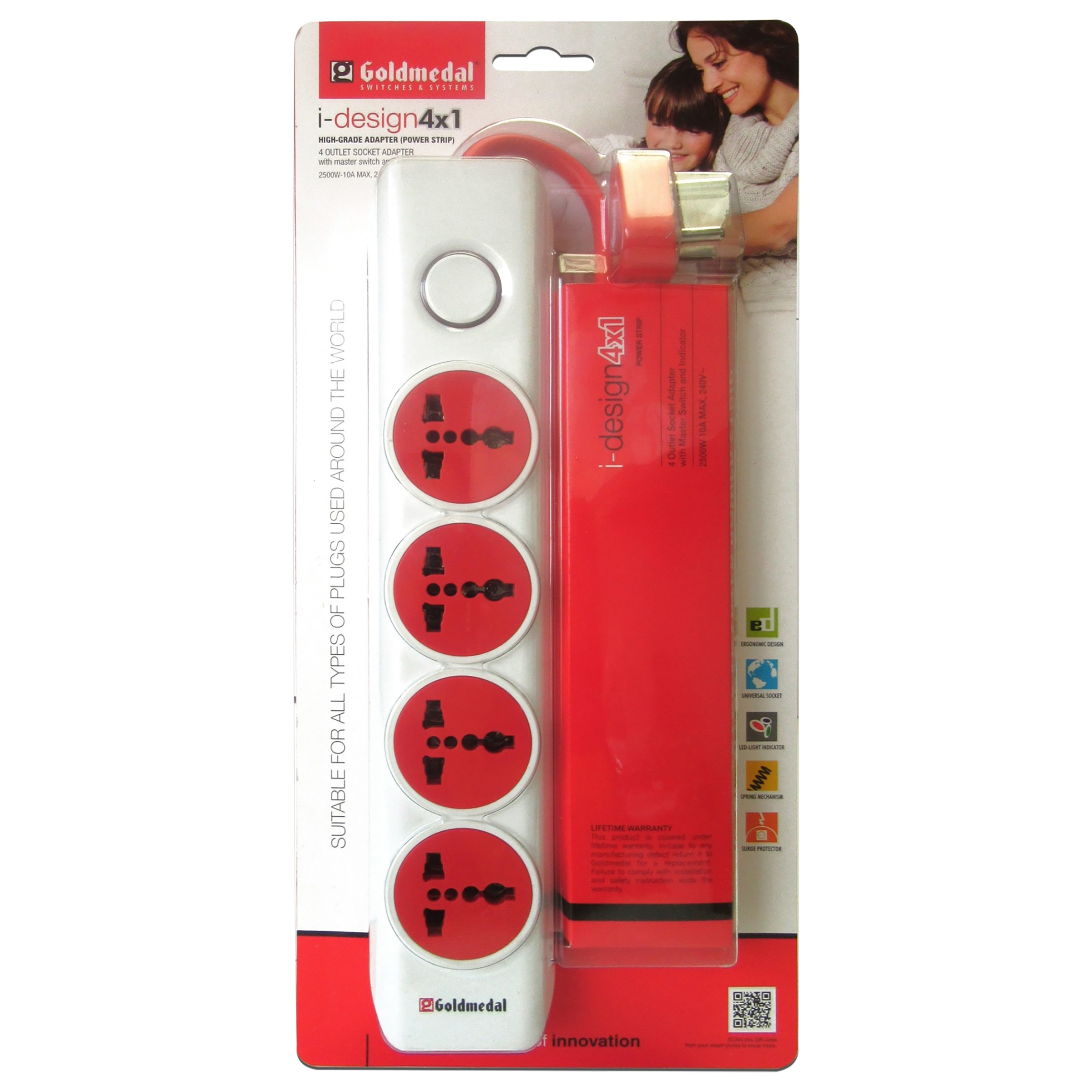 Goldmedal I-Design 6 Amp 4 Sockets Extension Board ( 2 Meters, Special Nylon Velcro Cable, 205102, White/Red)_8