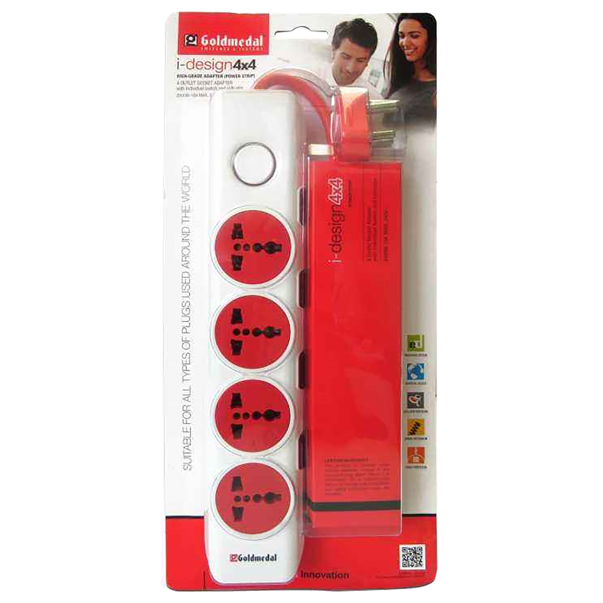 Goldmedal I-Design 6 Amp 4 Sockets Extension Board (2 Meters, Master Switch, 205103, White/Red)_6