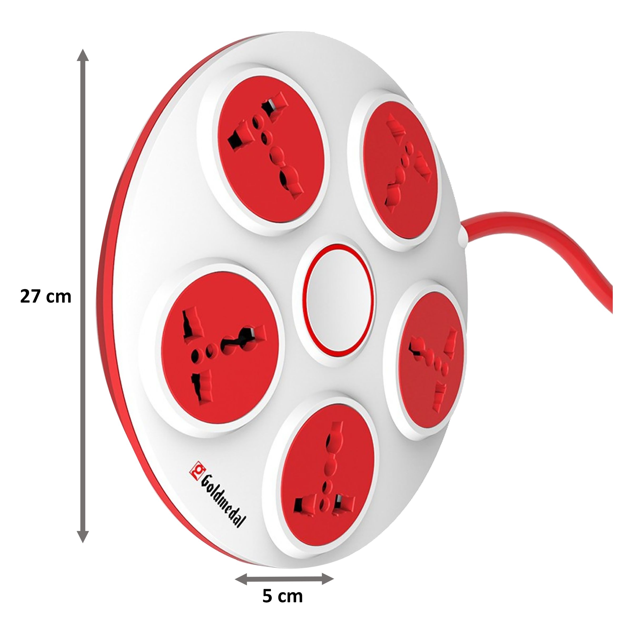 Goldmedal Curve Plus 6 Amp 5 Sockets Spike Guard With Individual Switch 2 Meters (Master Switch, 205104, White/Red) Goldmedal Curve Plus 6 Amp 5 Sockets Spike Guard With Individual Switch 2 Meters (Master Switch, 205104, White/Red)_2