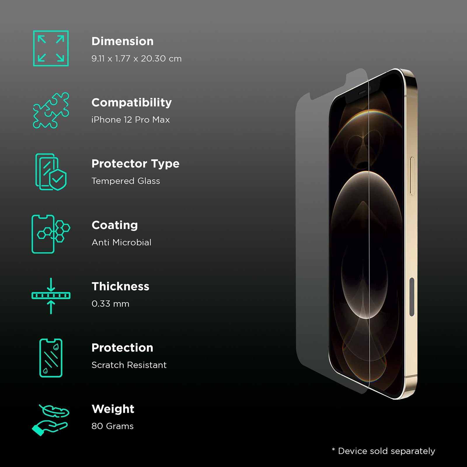 belkin Tempered Glass for Apple iPhone 12 Pro Max (Anti Microbial Coating) belkin Tempered Glass for Apple iPhone 12 Pro Max (Anti Microbial Coating)_3