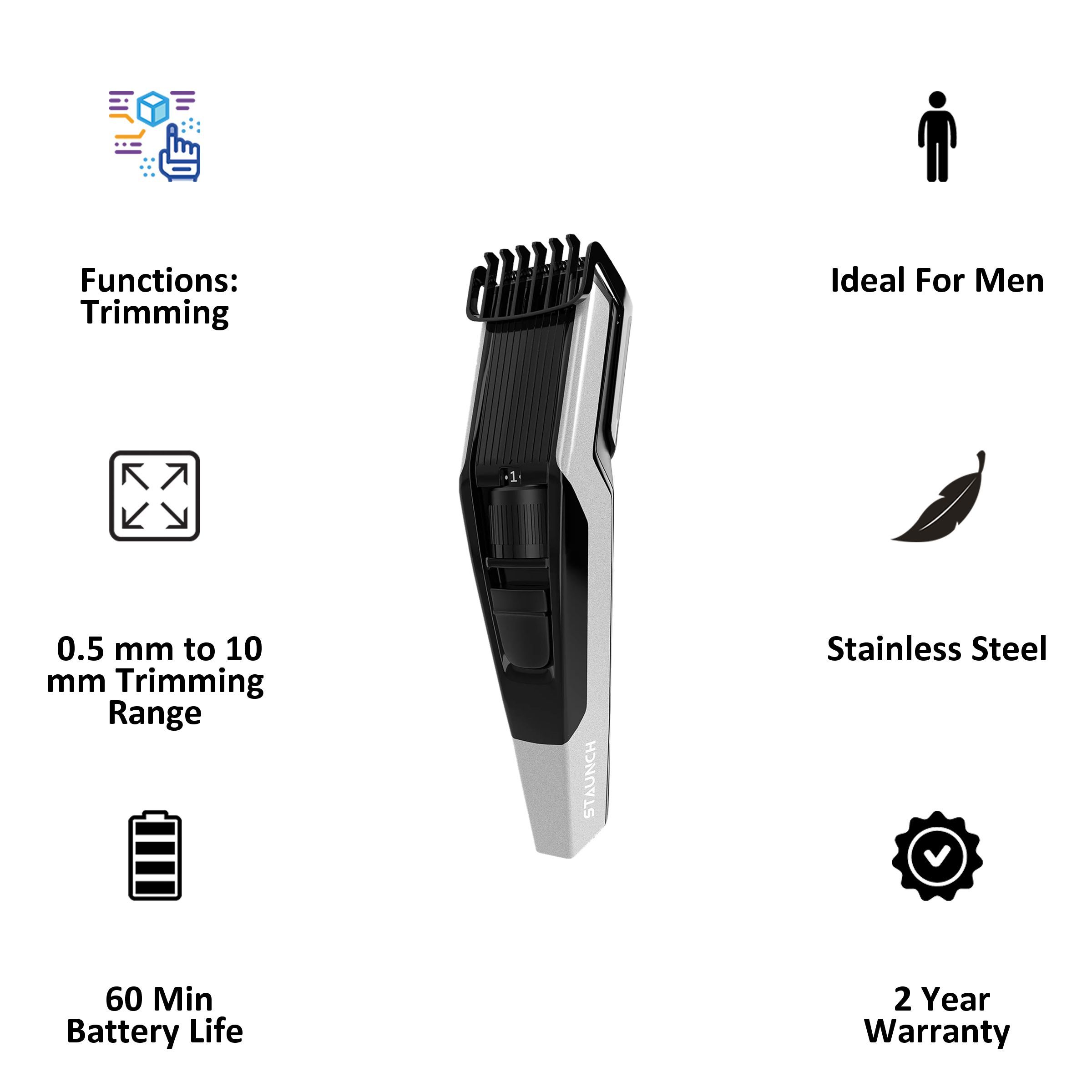 STAUNCH SBT3011 Cordless Dry Trimmer for Beard with 20 Length Settings for Men (60mins Runtime, Skin Friendly Performance, Black and Silver)_3