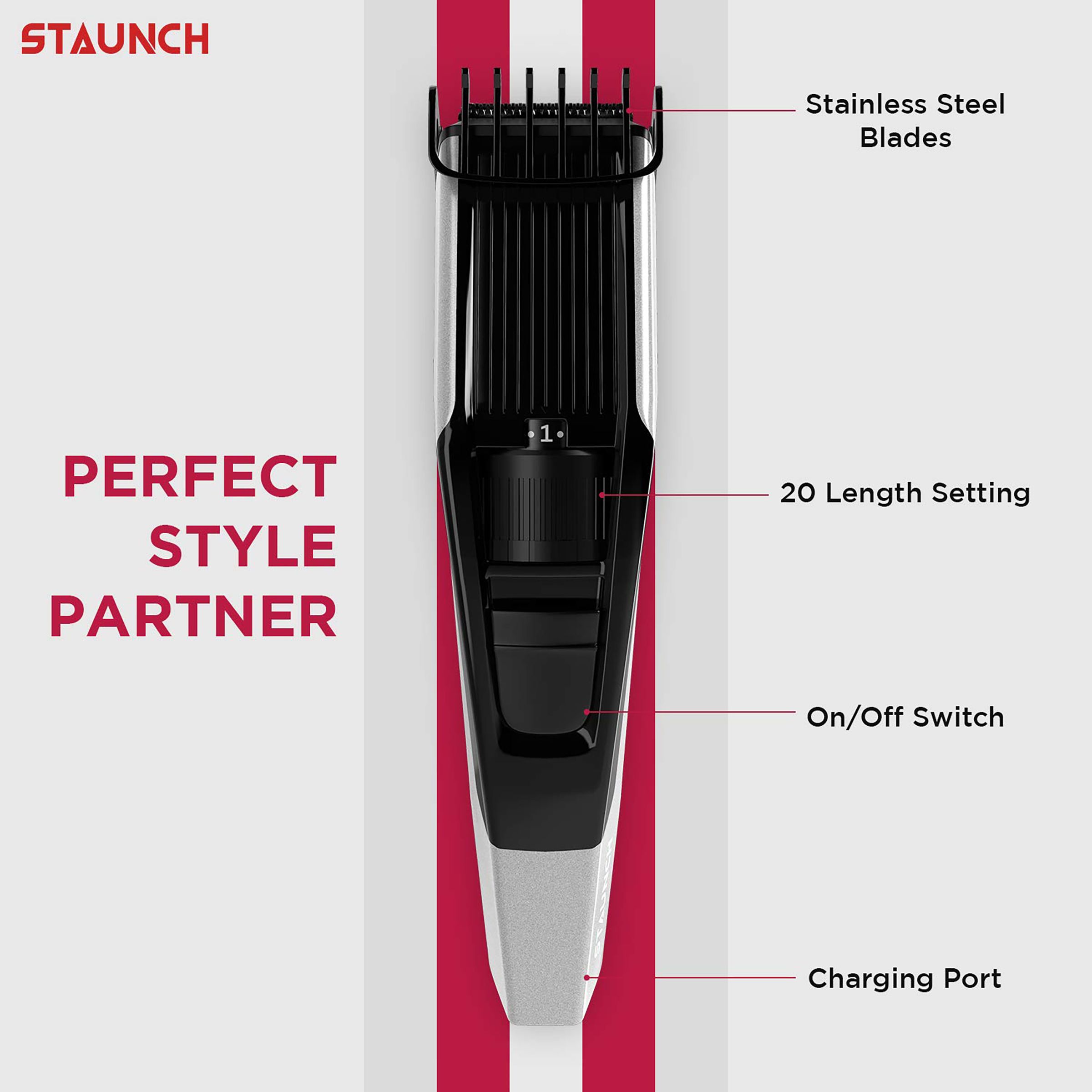 STAUNCH SBT3011 Cordless Dry Trimmer for Beard with 20 Length Settings for Men (60mins Runtime, Skin Friendly Performance, Black and Silver)_4
