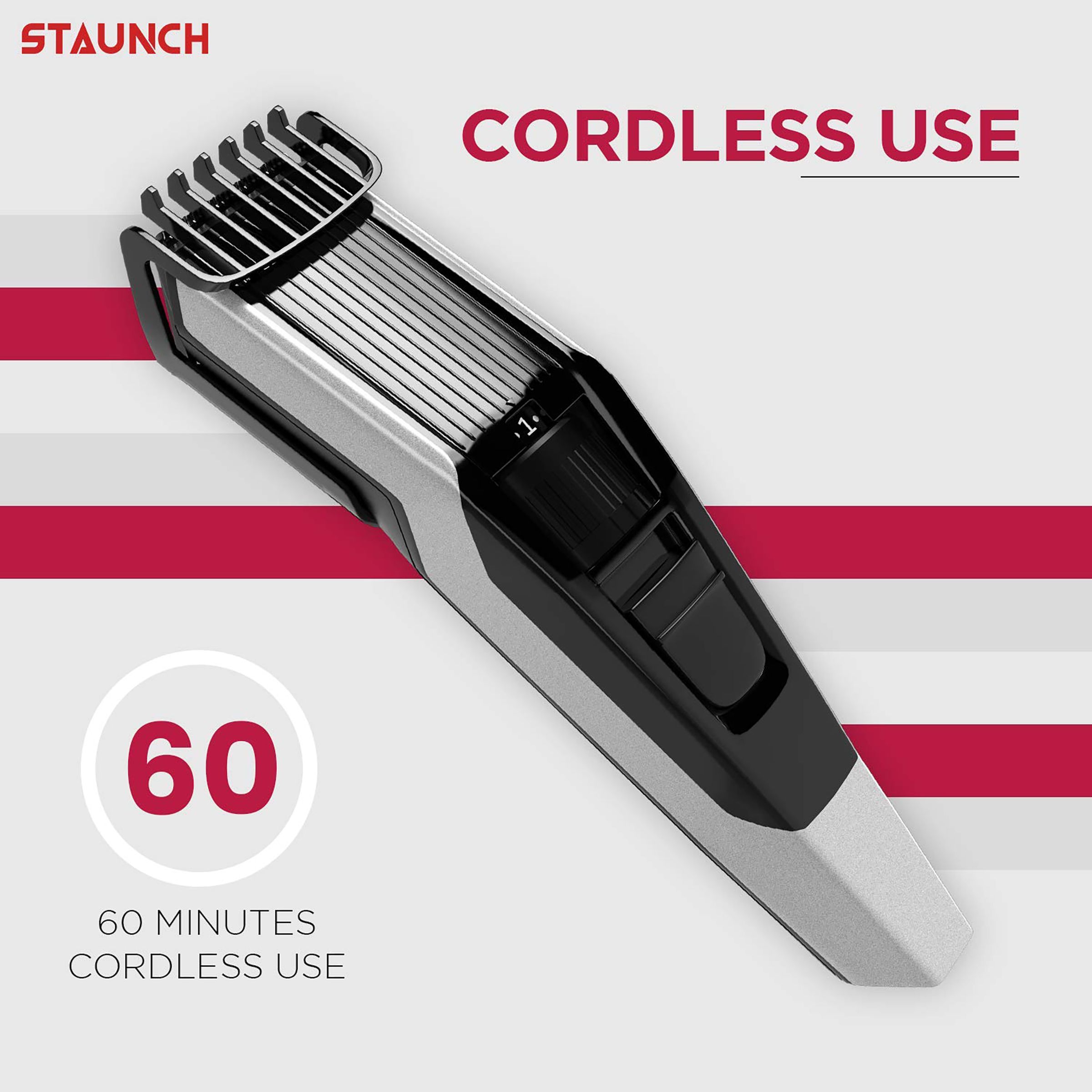 STAUNCH SBT3011 Cordless Dry Trimmer for Beard with 20 Length Settings for Men (60mins Runtime, Skin Friendly Performance, Black and Silver)_5